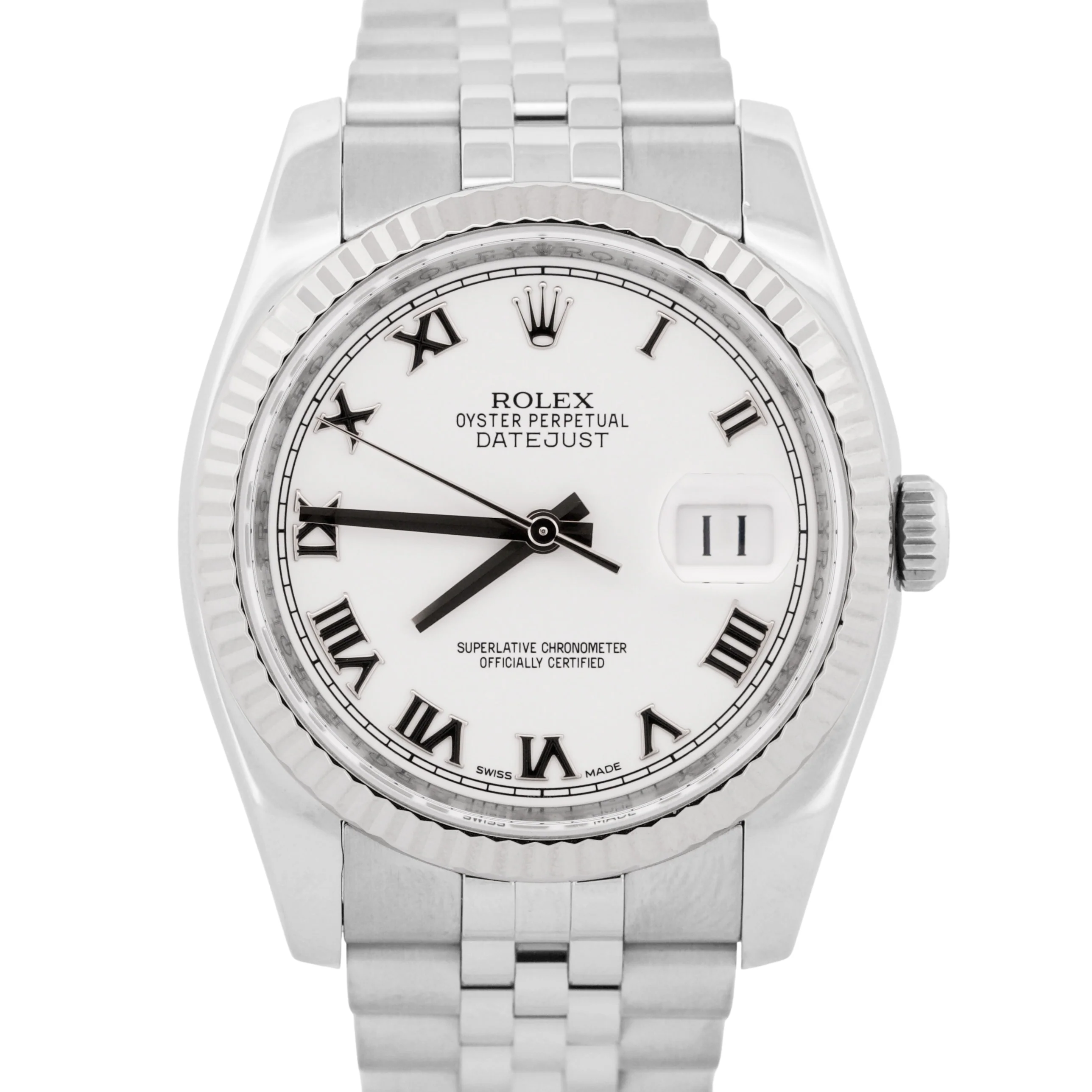 2015 PAPERS Rolex DateJust 36mm WHITE ROMAN 18K Steel JUBILEE 18K 116234 BOX