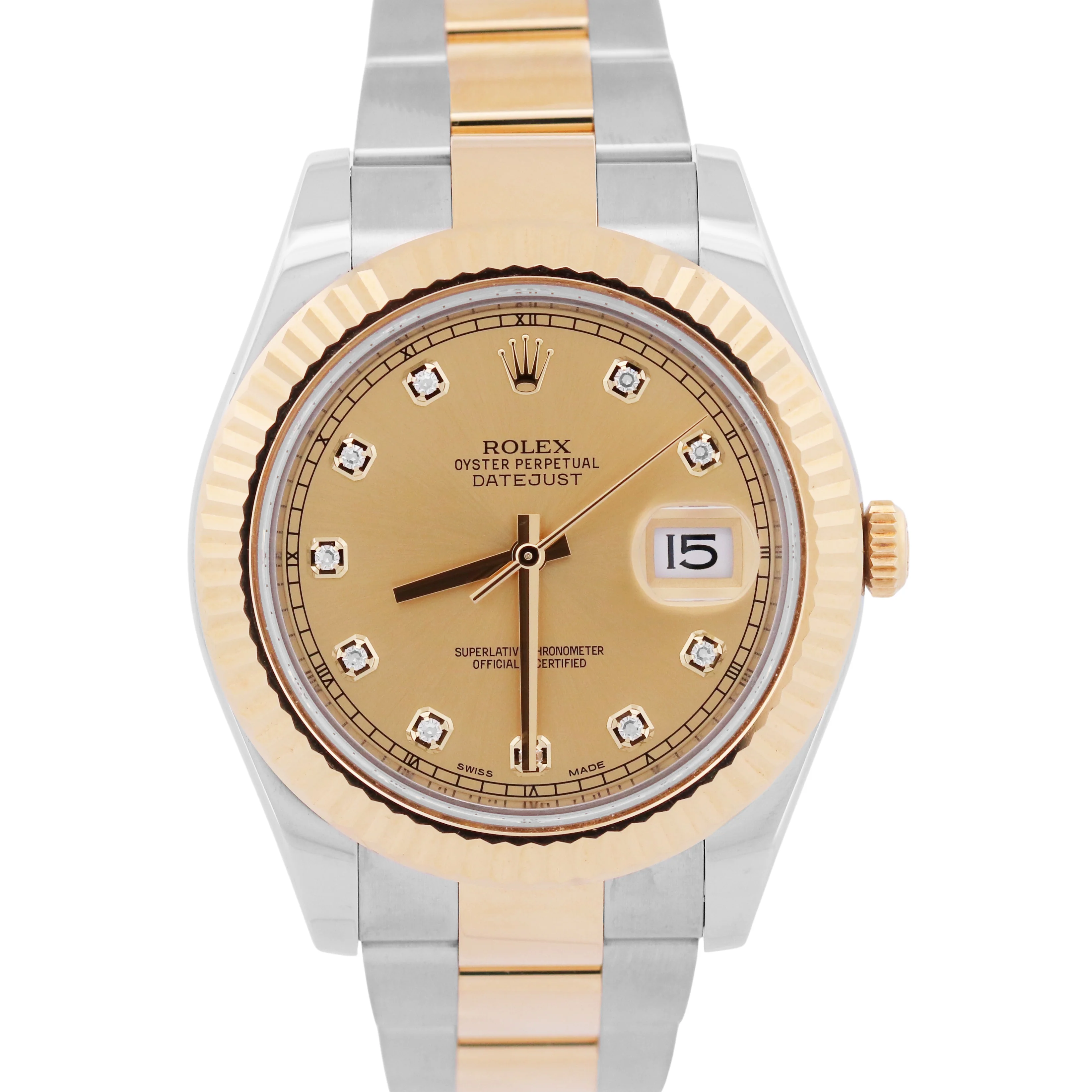 2015 PAPERS Rolex Datejust II CHAMPAGNE DIAMOND Steel 18K OYSTER 41mm 116333 BOX