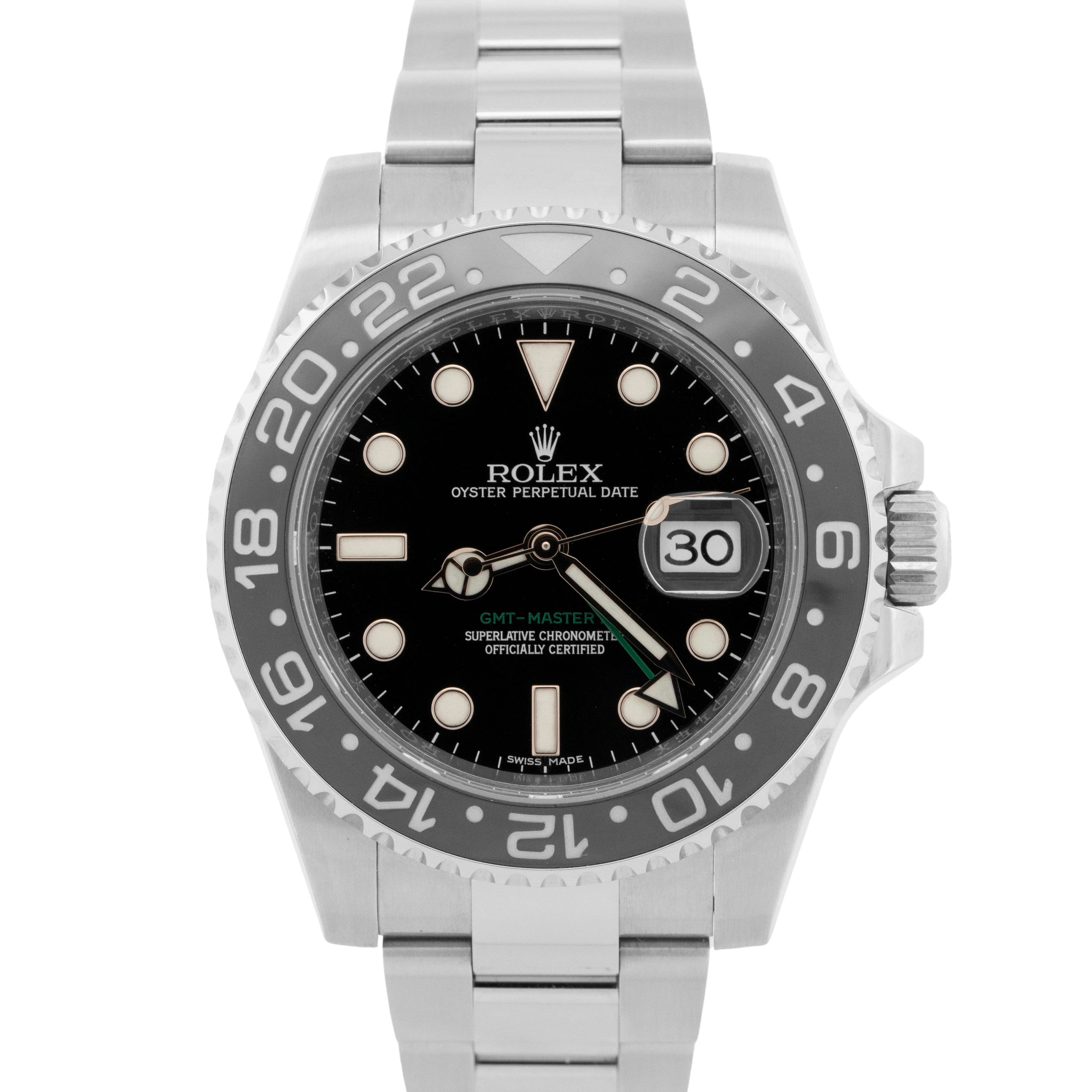 2015 PAPERS Rolex GMT-Master II BLACK Stainless Steel Green 40mm 116710 LN BOX