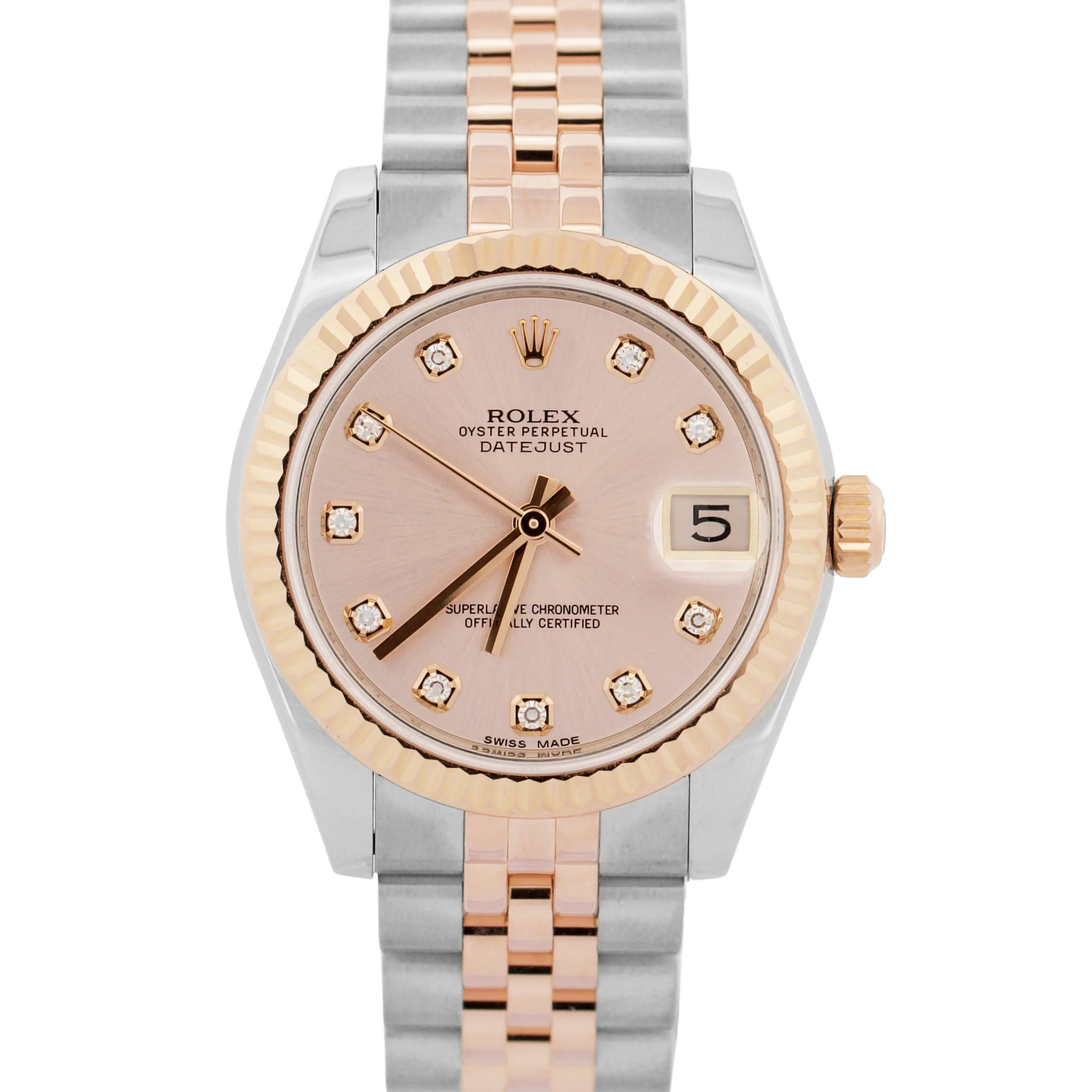 2016 PAPERS Rolex DateJust 31mm Pink SUNDUST DIAMOND 18K Gold JUBILEE 178271 BOX