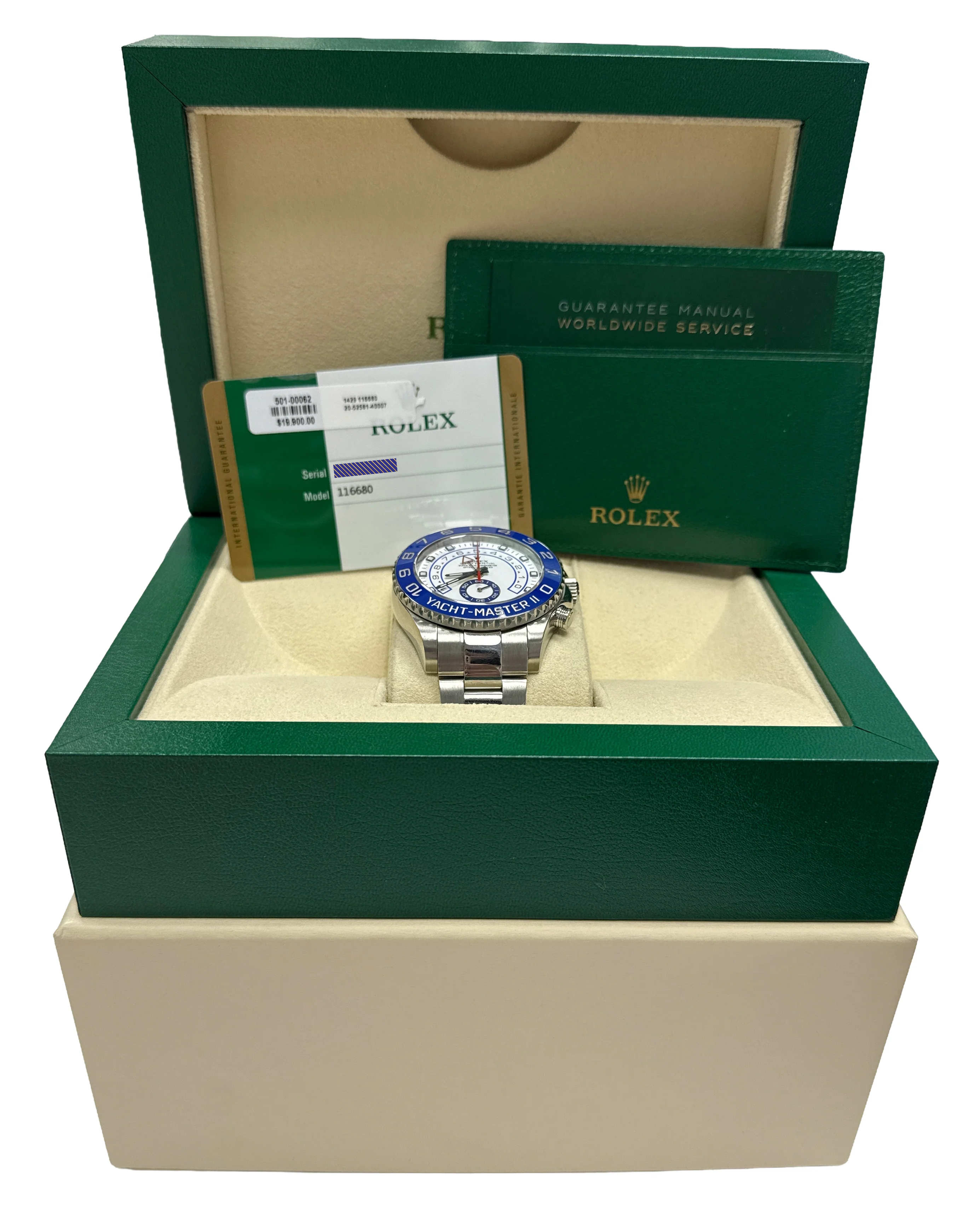 2016 PAPERS Rolex Yacht-Master II 44mm BLUE HANDS Steel Ceramic White 116680 BOX - Image 2