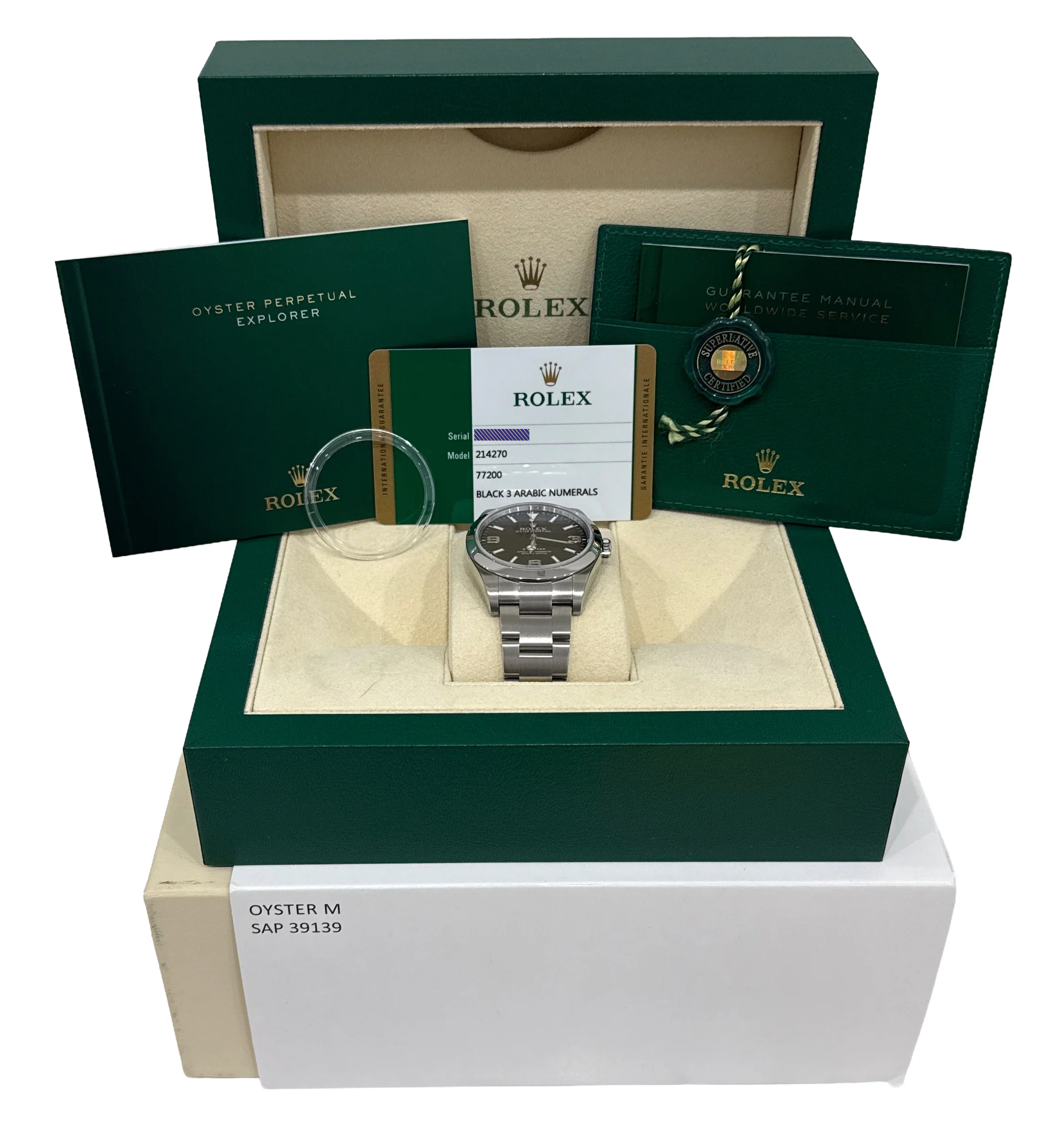 2017 PAPERS Rolex Explorer BLACK Stainless Steel MK1 39mm Oyster 214270 BOX - Image 2