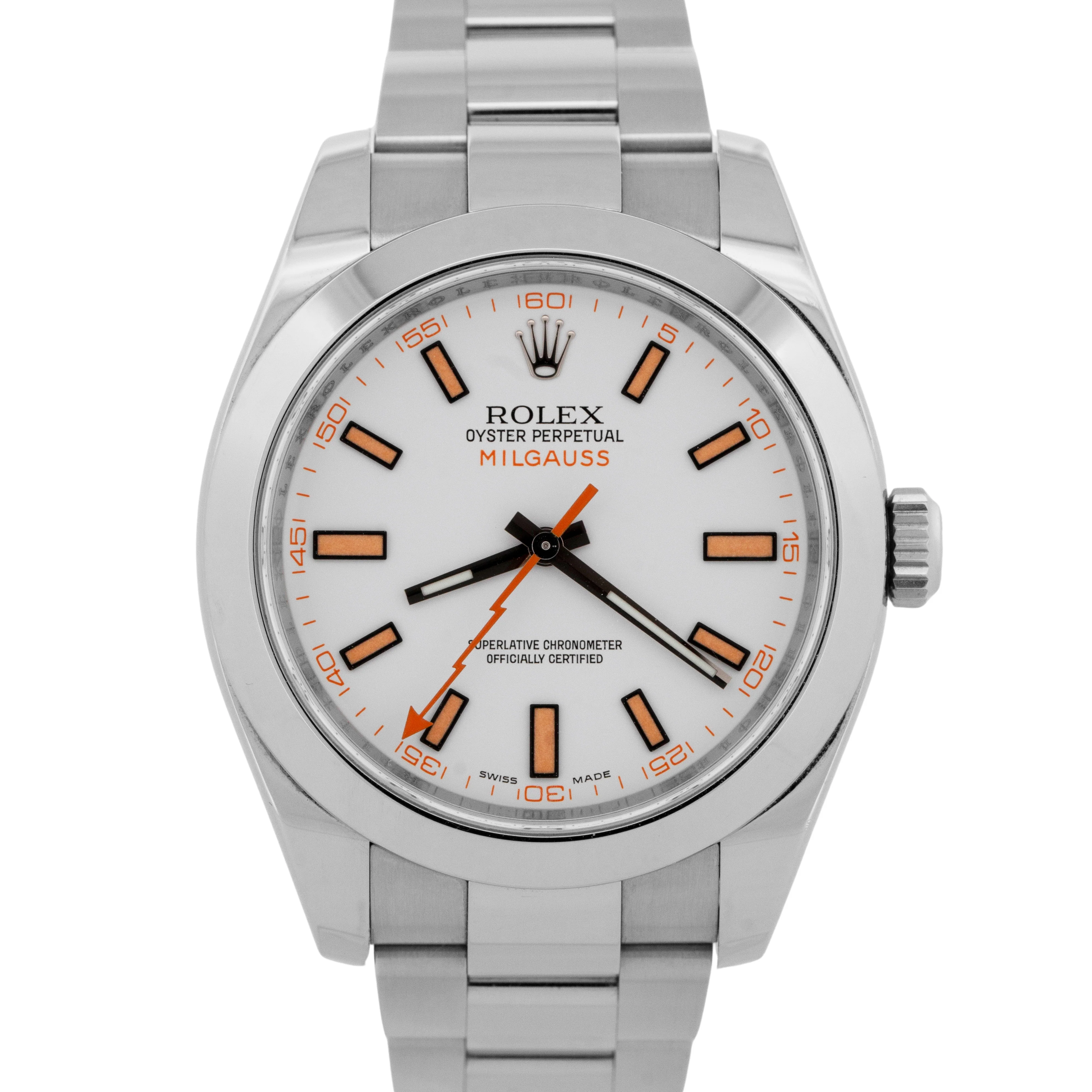 2017 PAPERS Rolex Milgauss White Orange Stainless Steel 40mm Watch 116400 BOX