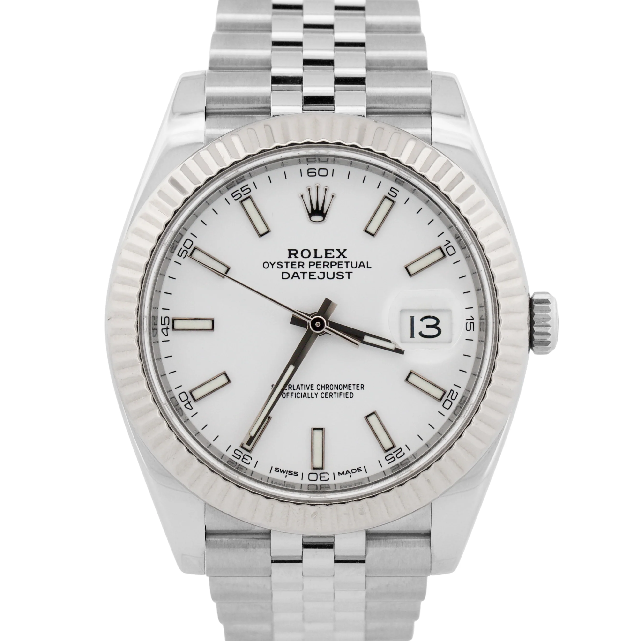 2018 PAPERS Rolex DateJust 41 WHITE 18K Steel JUBILEE Fluted 41mm 126334 BOX