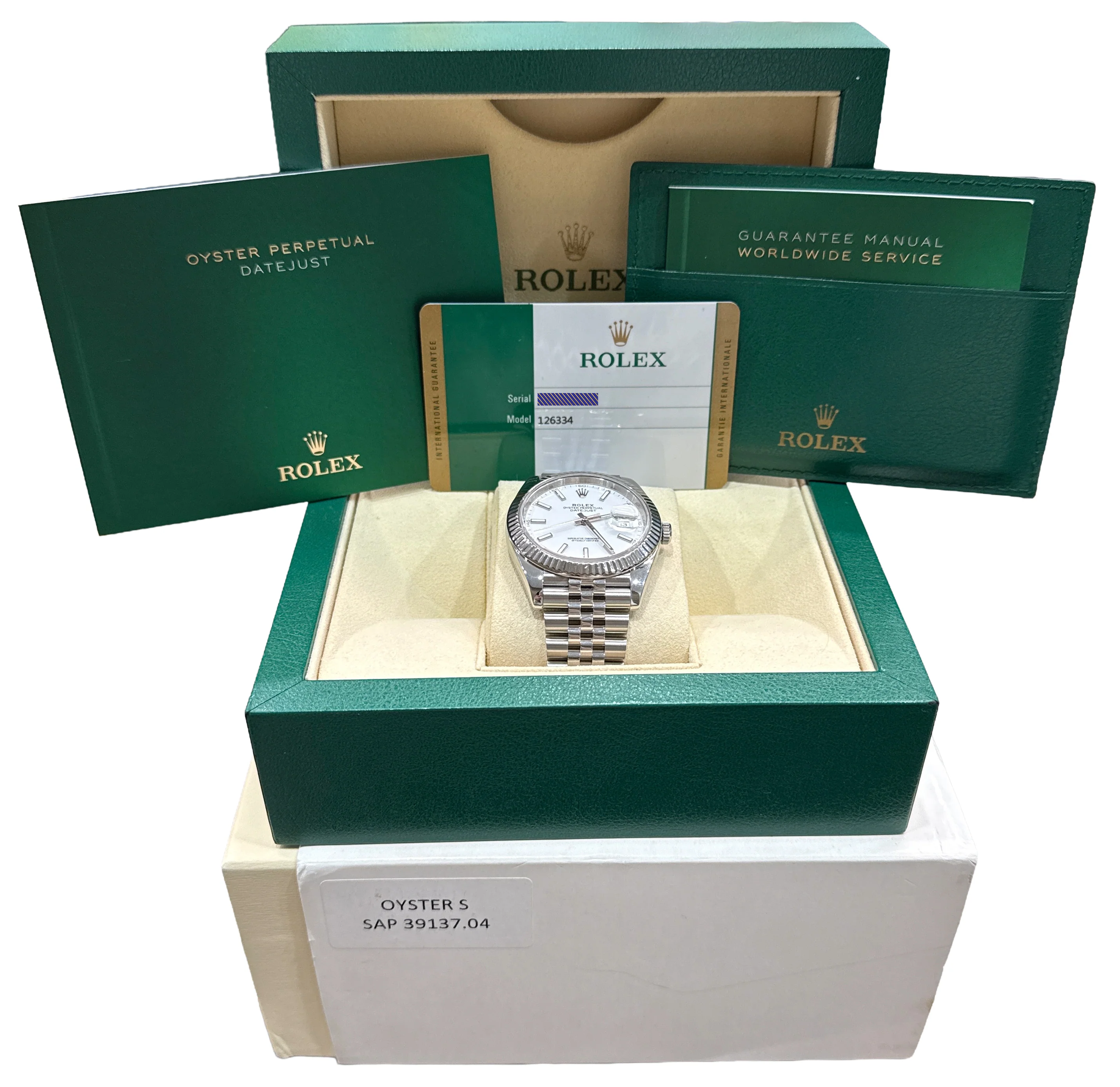 2018 PAPERS Rolex DateJust 41 WHITE 18K Steel JUBILEE Fluted 41mm 126334 BOX - Image 2