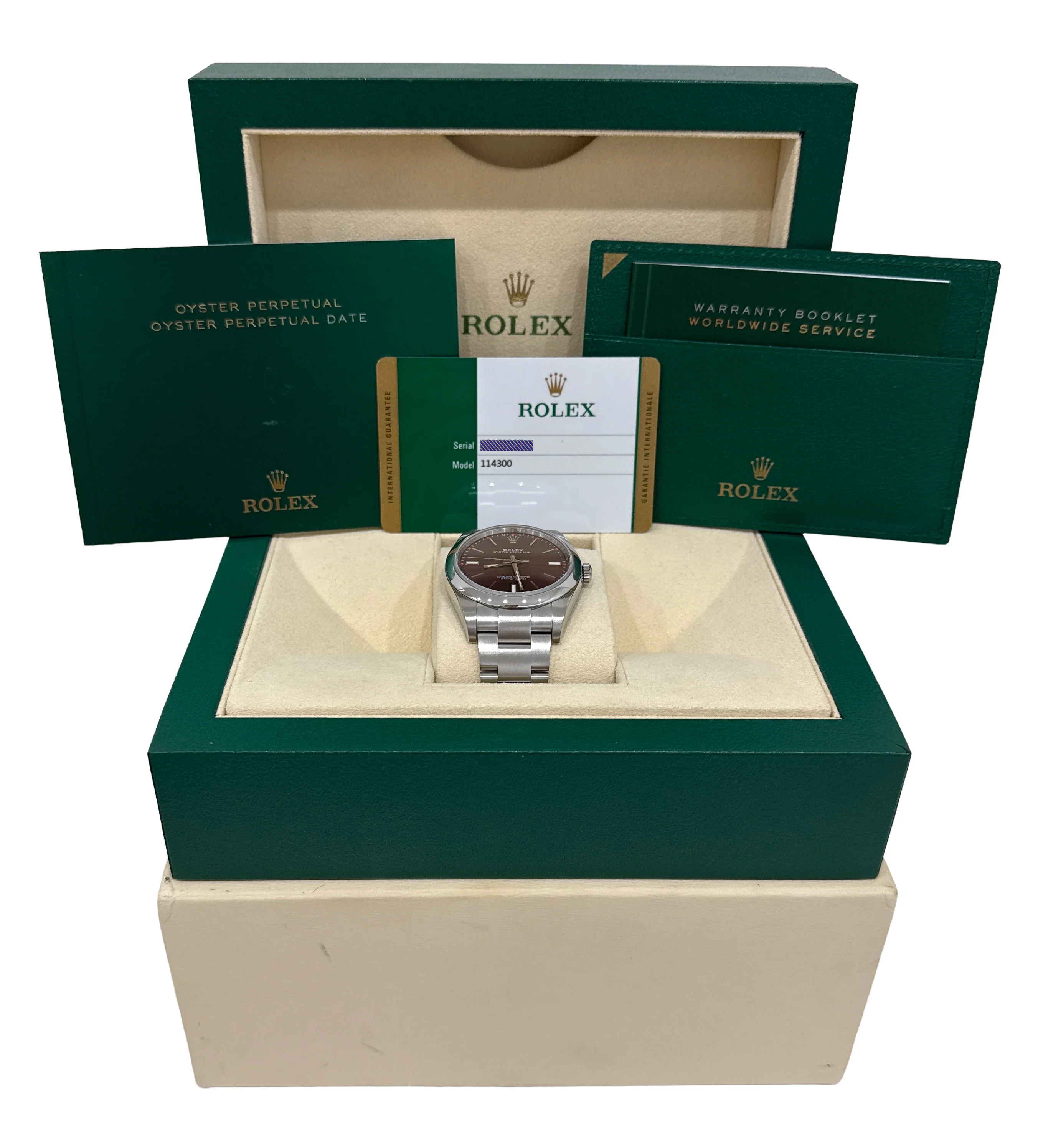 2018 PAPERS Rolex Oyster Perpetual Red GRAPE Purple 39mm 114300 Steel Watch BOX - Image 2