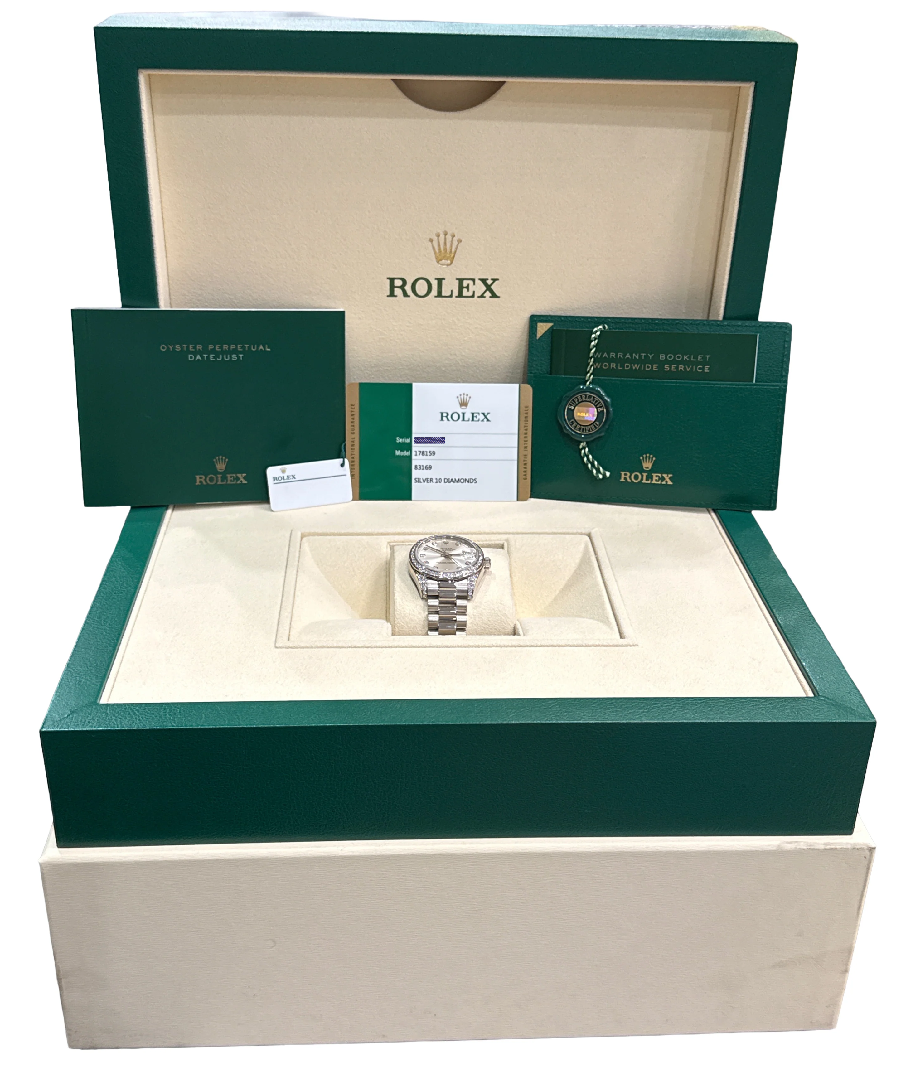 2019 PAPERS Rolex DateJust President 31mm SILVER DIAMOND 18K Gold 178159 BOX - Image 2