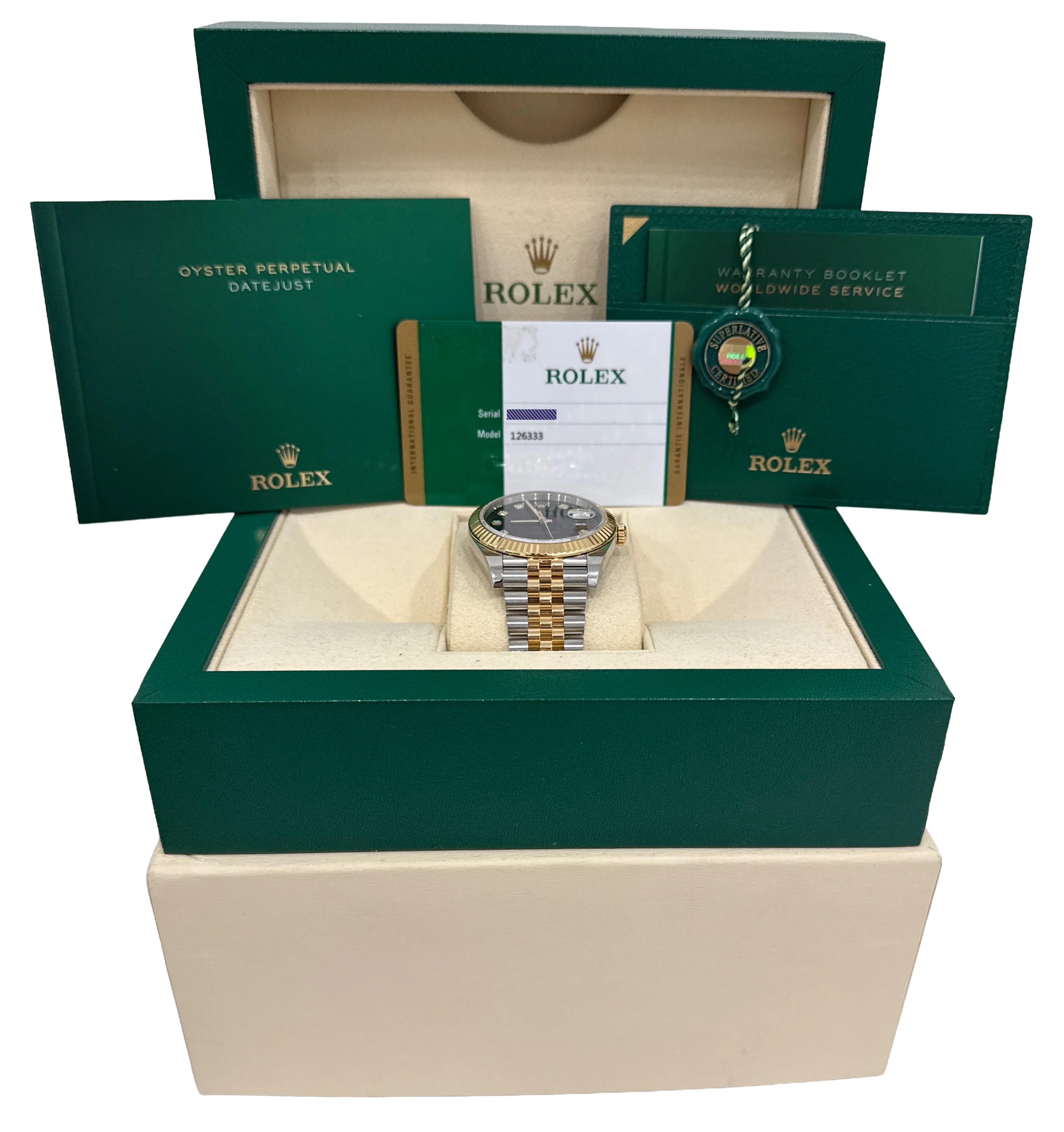 2020 PAPERS Rolex DateJust BLACK DIAMOND 18K Gold Steel JUBILEE 41mm 126333 BOX - Image 2
