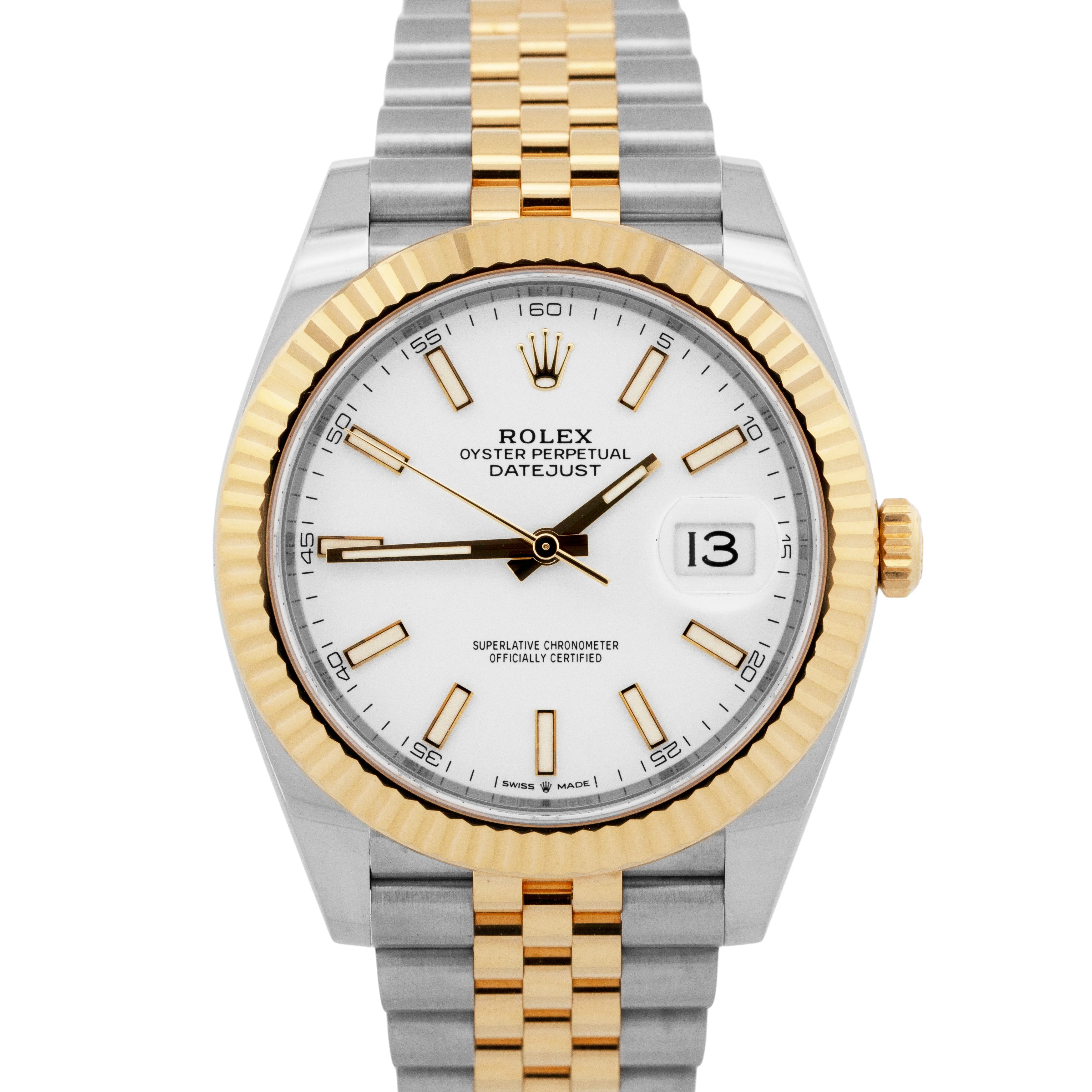 2020 PAPERS Rolex DateJust WHITE 41mm 18K Fluted Steel JUBILEE 41mm 126333 BOX