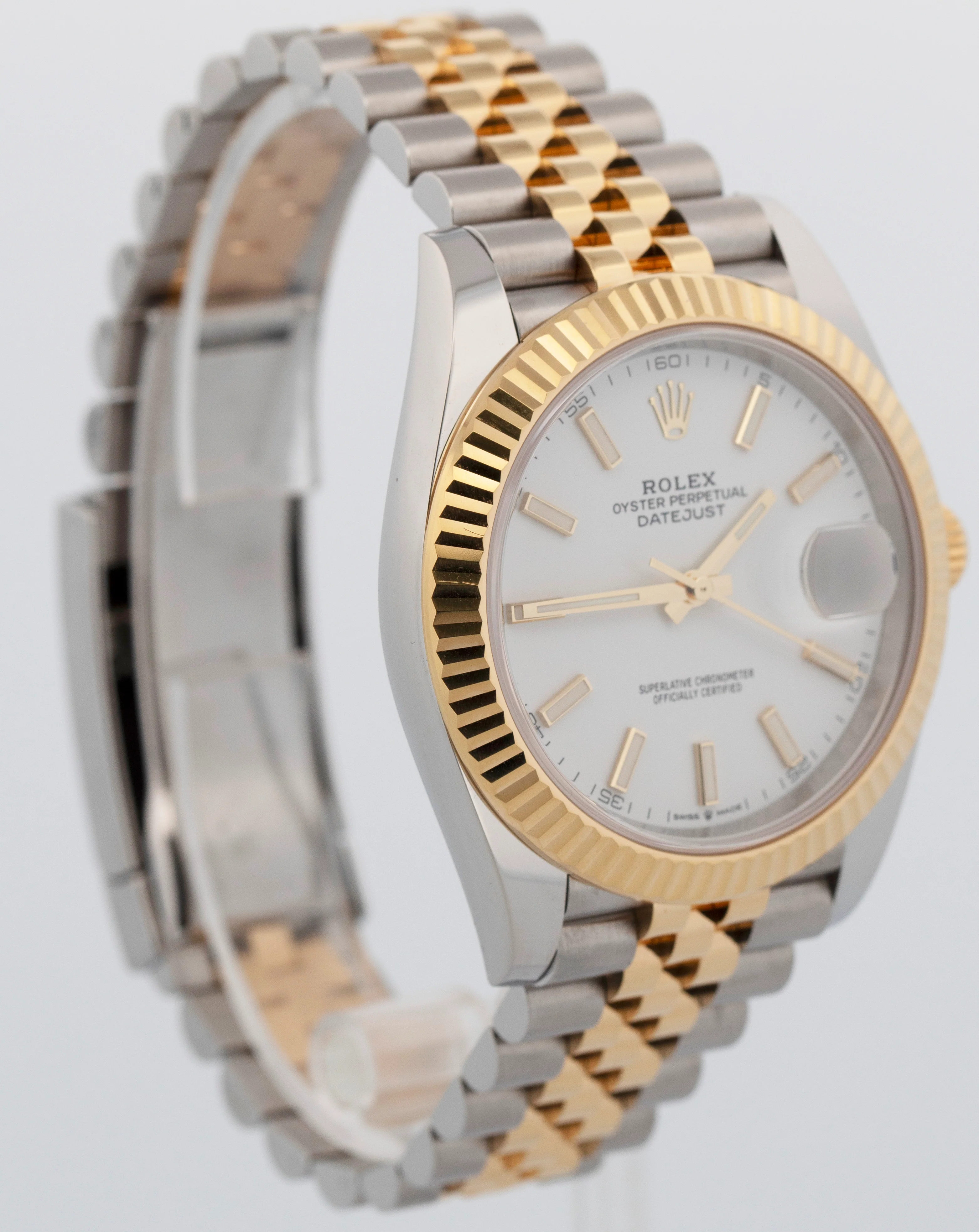 2020 PAPERS Rolex DateJust WHITE 41mm 18K Fluted Steel JUBILEE 41mm 126333 BOX - Image 5