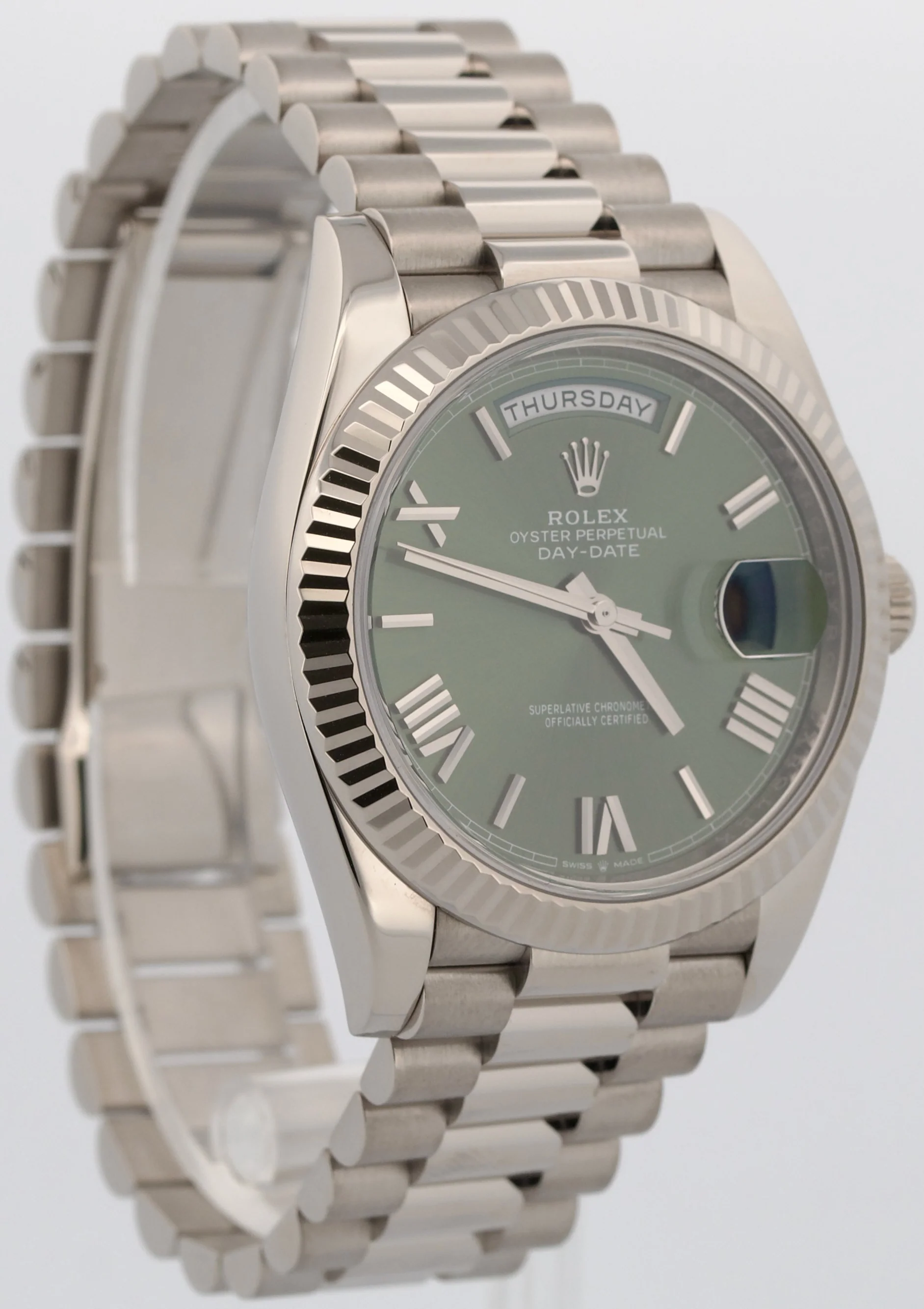 2020 PAPERS Rolex Day-Date President 40mm OLIVE GREEN 18K White Gold 228239 BOX - Image 4