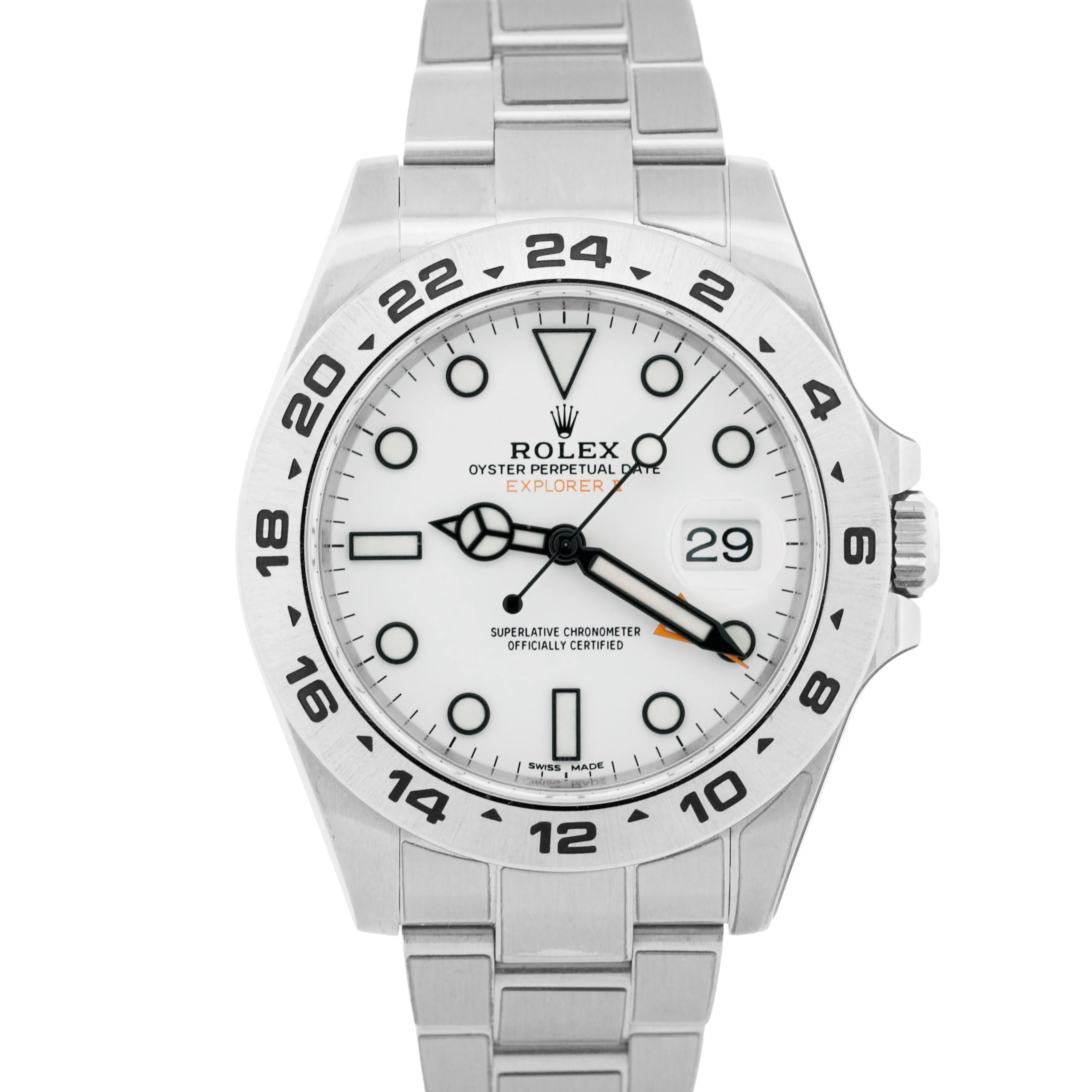 2020 PAPERS Rolex Explorer II 42mm 216570 POLAR WHITE Orange Steel GMT Watch BOX