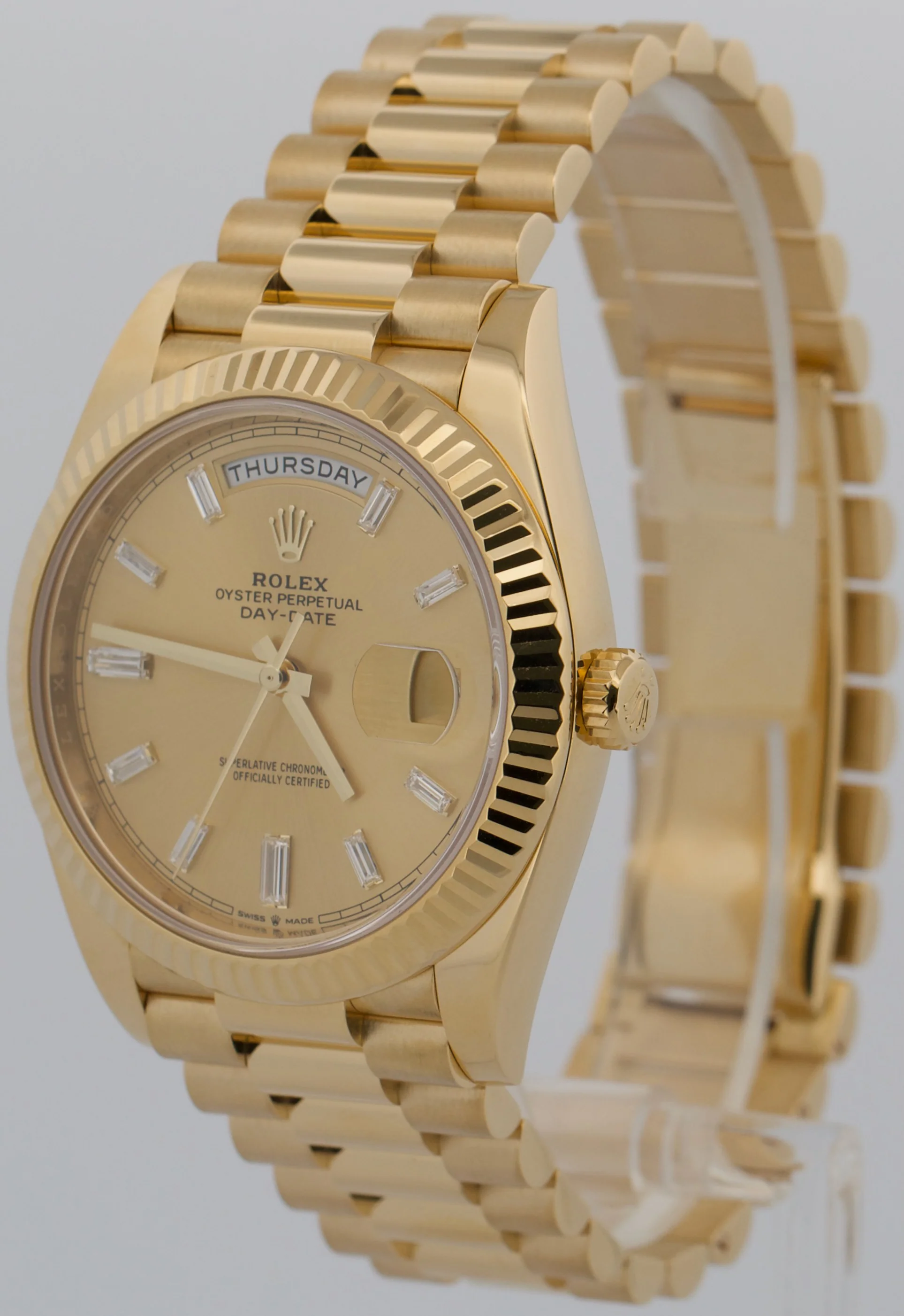 2021 PAPERS Rolex Day-Date President 40mm CHAMPAGNE BAGUETTE 18K Gold 228238 BOX - Image 3