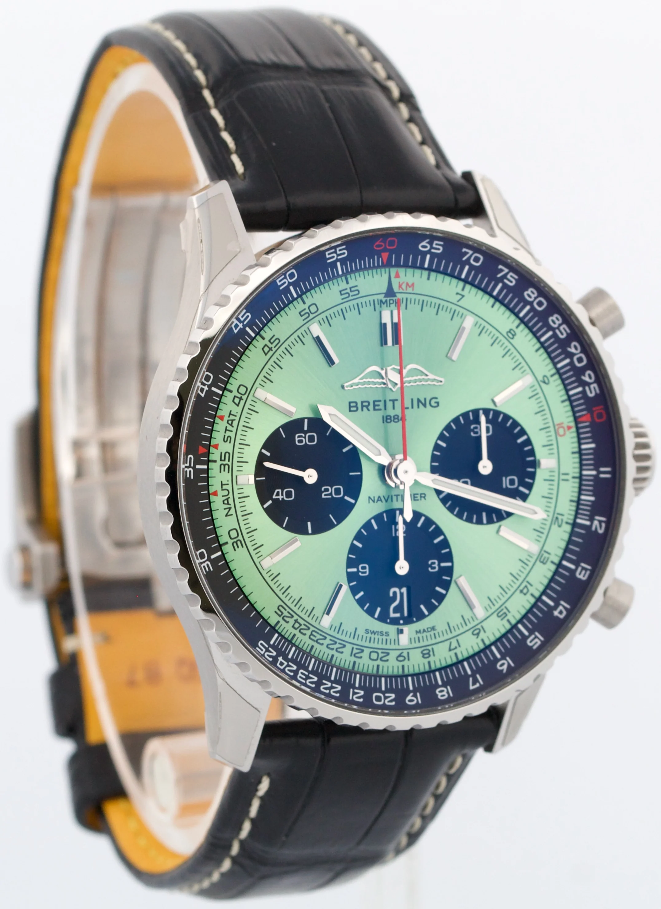 2022 PAPERS Breitling Navitimer B01 TEAL Green 43mm Stainless Leather AB0138 BOX - Image 4