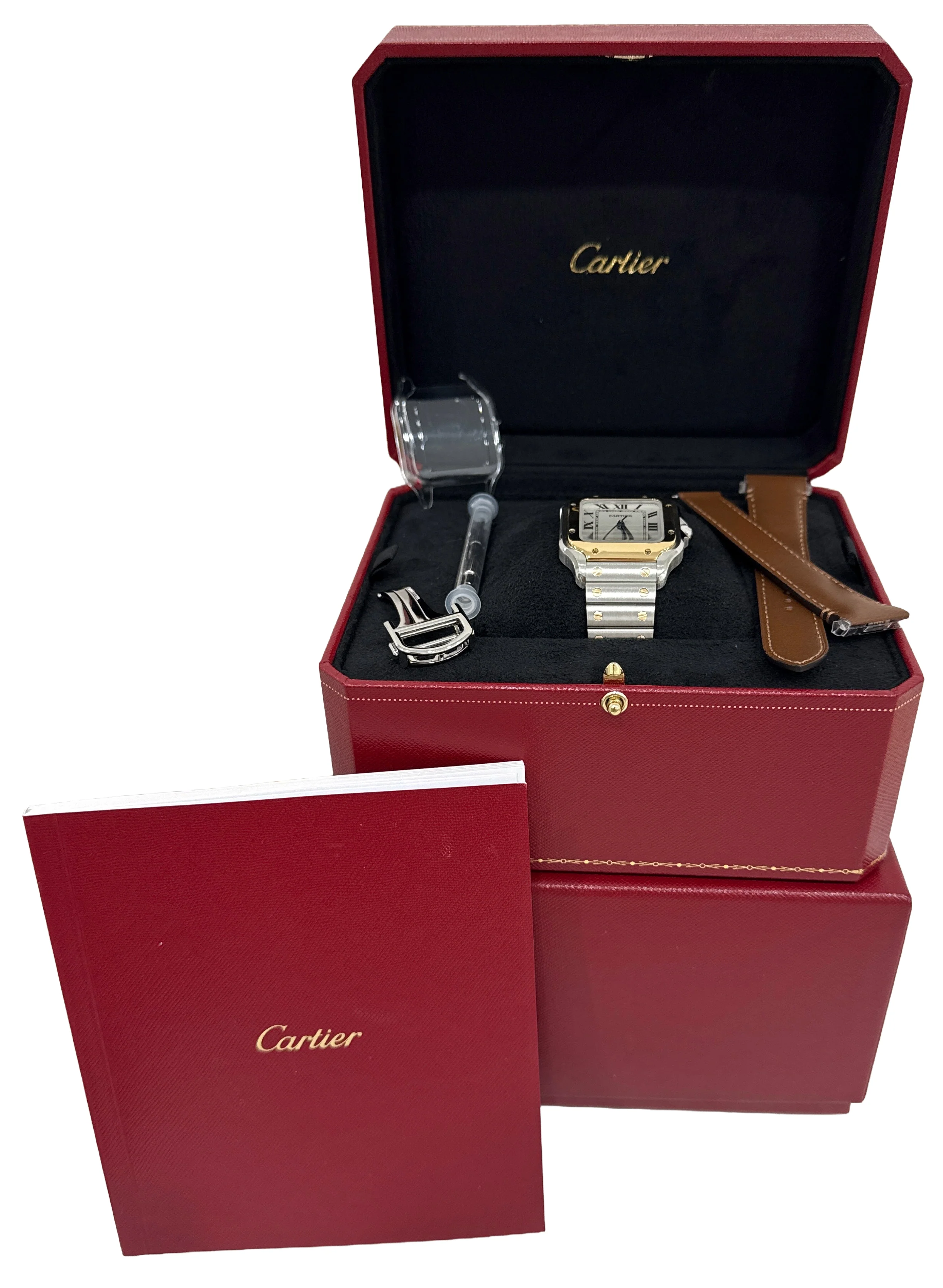 2022 PAPERS Cartier Santos 35mm Steel 18K Yellow Gold W2SA0016 4075 Watch BOX - Image 2