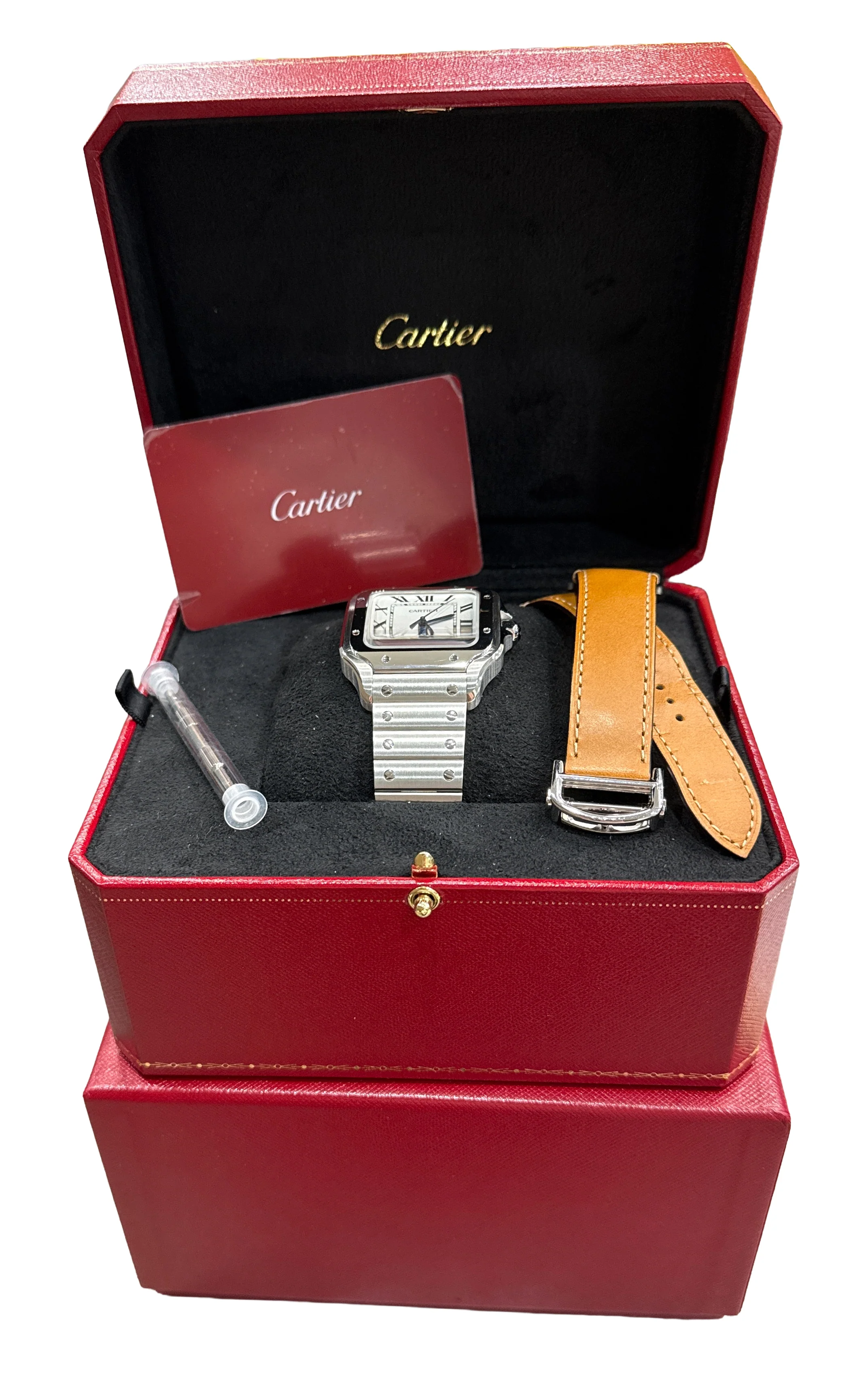 2022 PAPERS Cartier Santos 39.8mm WHITE ROMAN Stainless Steel 4072 WSSA0018 BOX - Image 2