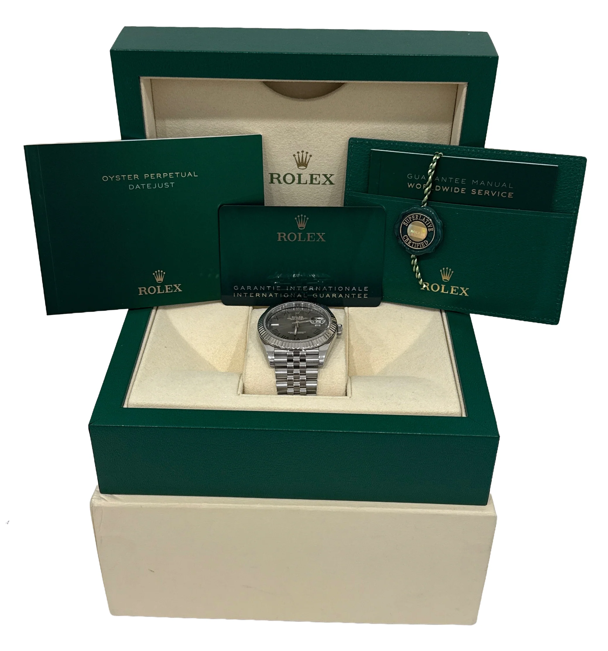 2022 PAPERS Rolex DateJust 41mm WIMBLEDON Roman 18K Fluted JUBILEE 126334 BOX - Image 2