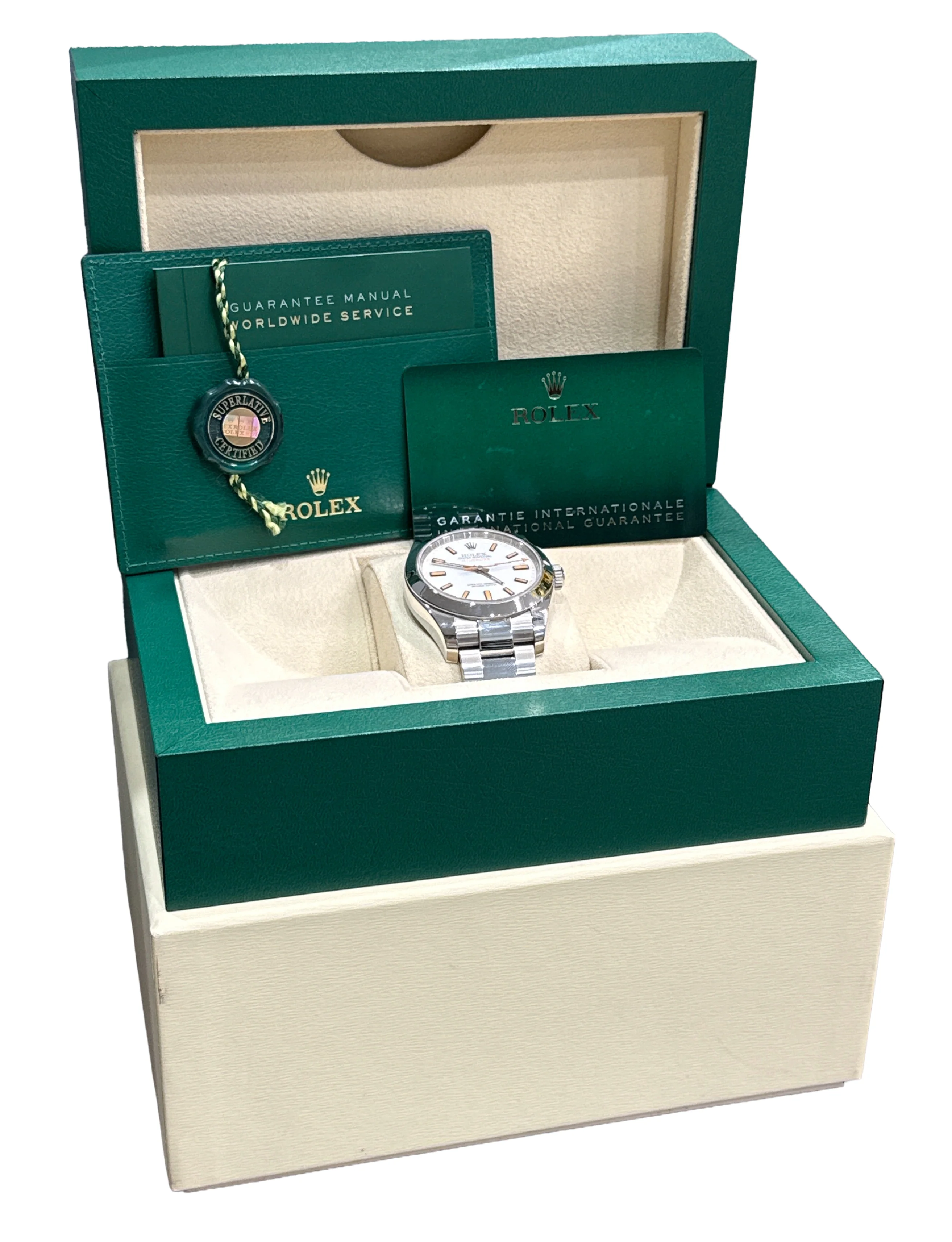 2022 PAPERS Rolex Milgauss WHITE Orange Stainless Steel 40mm Watch 116400 BOX - Image 2