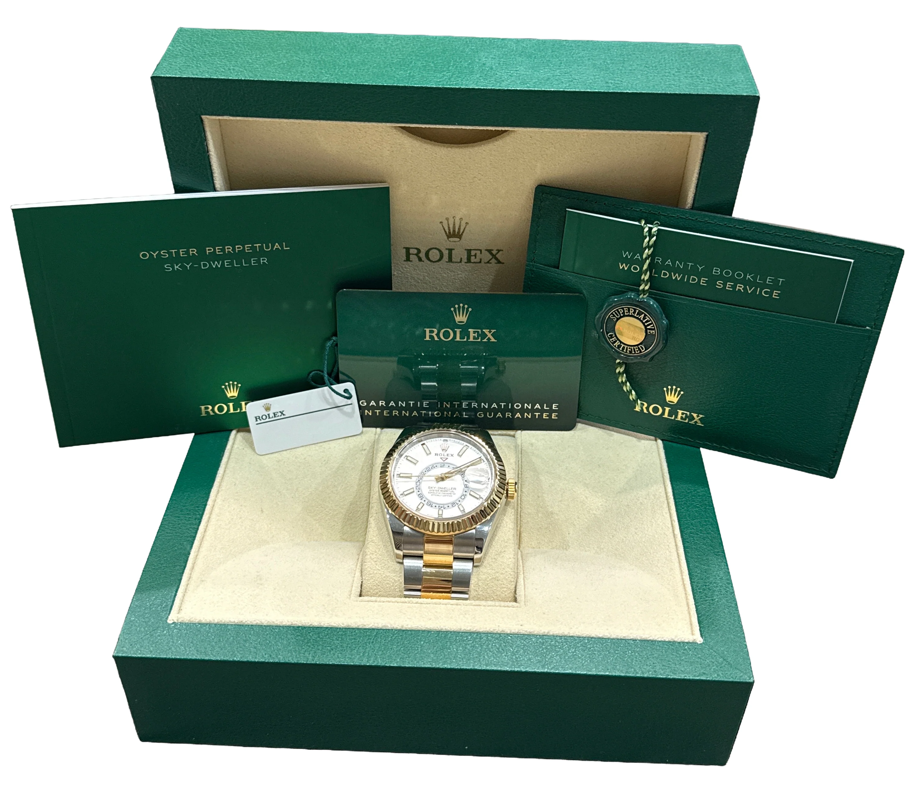 2022 PAPERS Rolex Sky-Dweller WHITE 18K Gold Stainless OYSTER 42mm 326933 BOX - Image 2