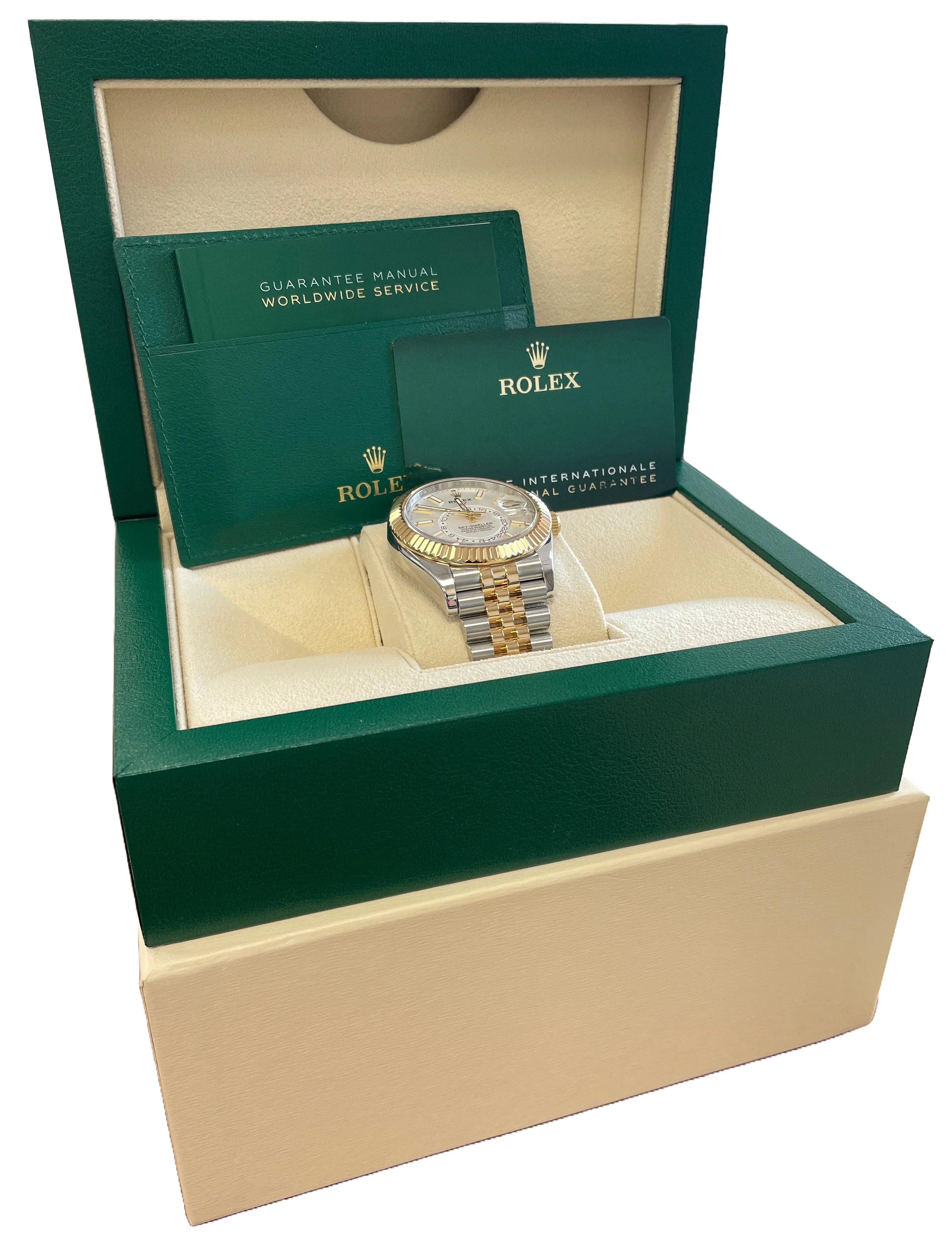 2023 NEW PAPERS Rolex Sky-Dweller WHITE 18K Yellow Gold 42mm JUBILEE 326933 BOX - Image 2