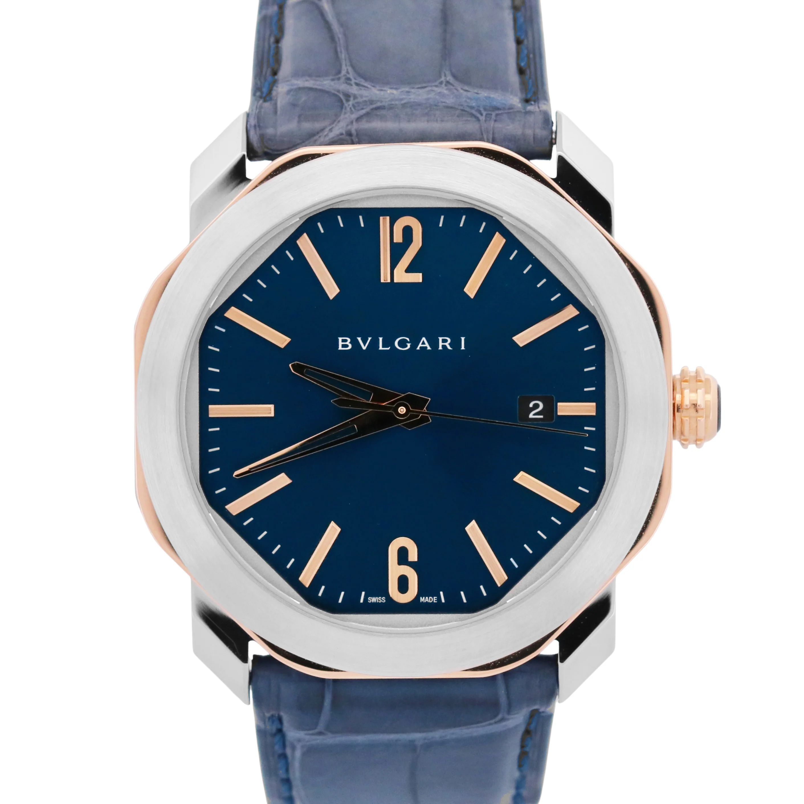 2023 PAPERS BVLGARI Bulgari Octo Roma BLUE 31mm 18K Rose Gold Steel 103205 BOX