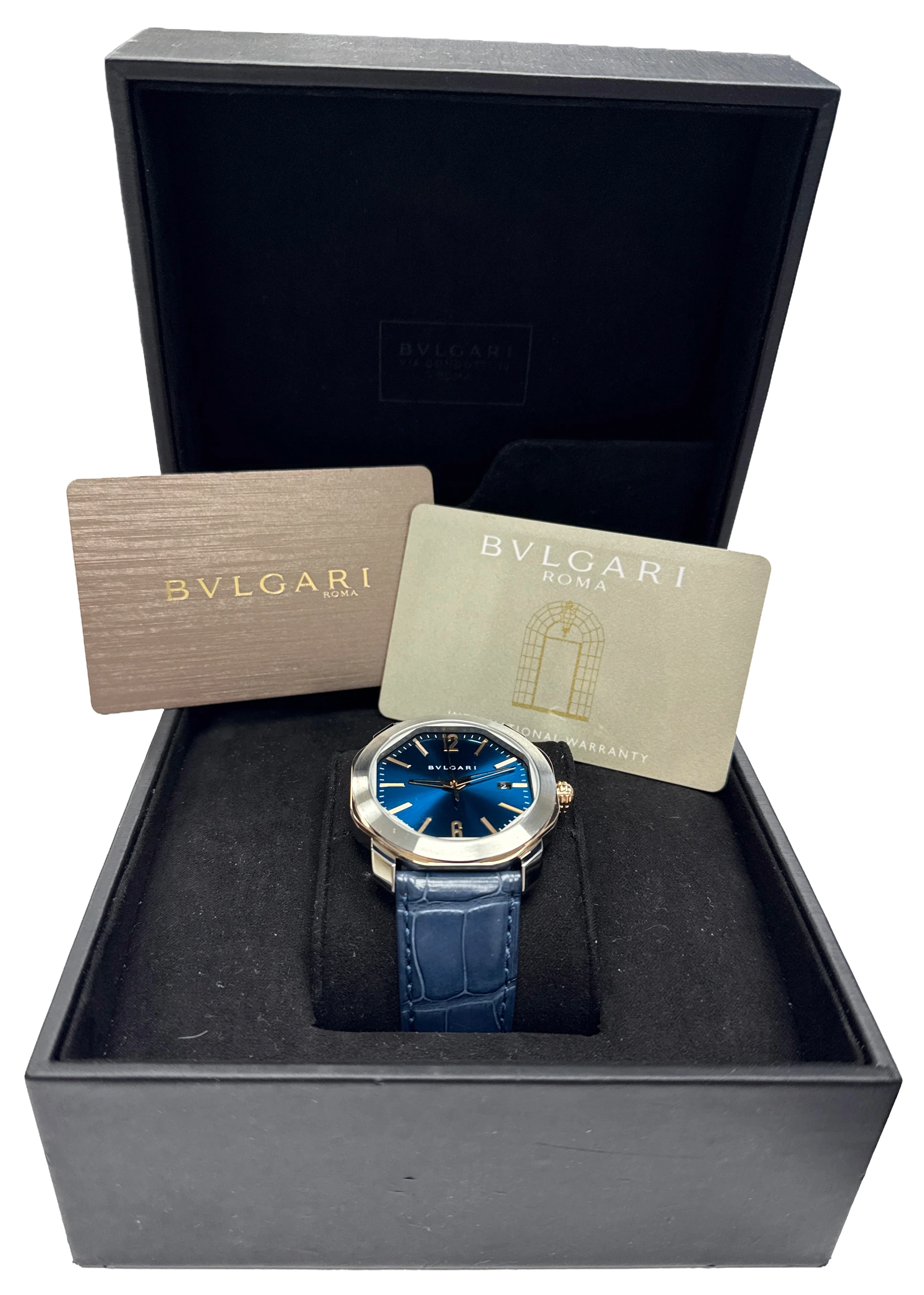 2023 PAPERS BVLGARI Bulgari Octo Roma BLUE 31mm 18K Rose Gold Steel 103205 BOX - Image 2