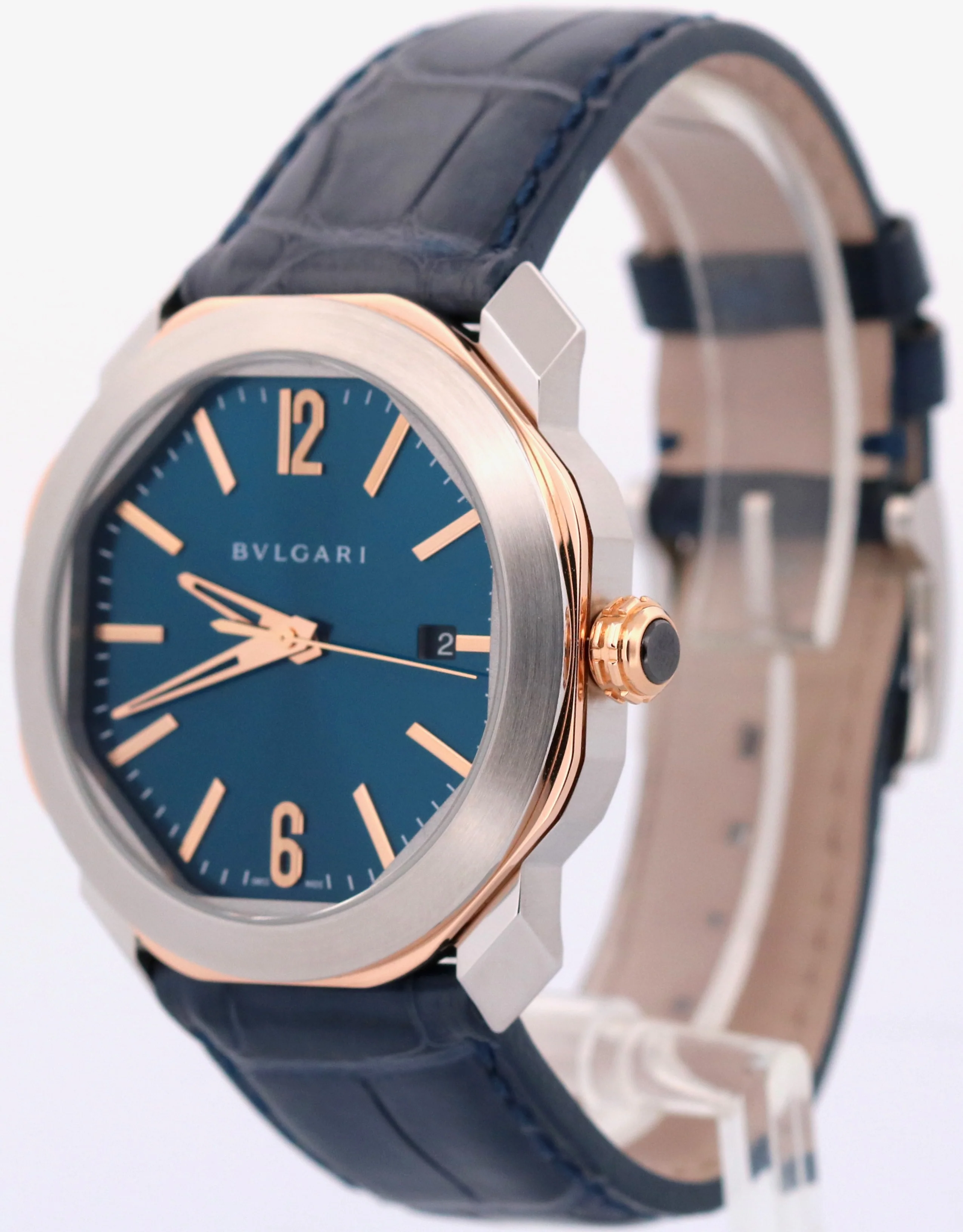 2023 PAPERS BVLGARI Bulgari Octo Roma BLUE 31mm 18K Rose Gold Steel 103205 BOX - Image 3