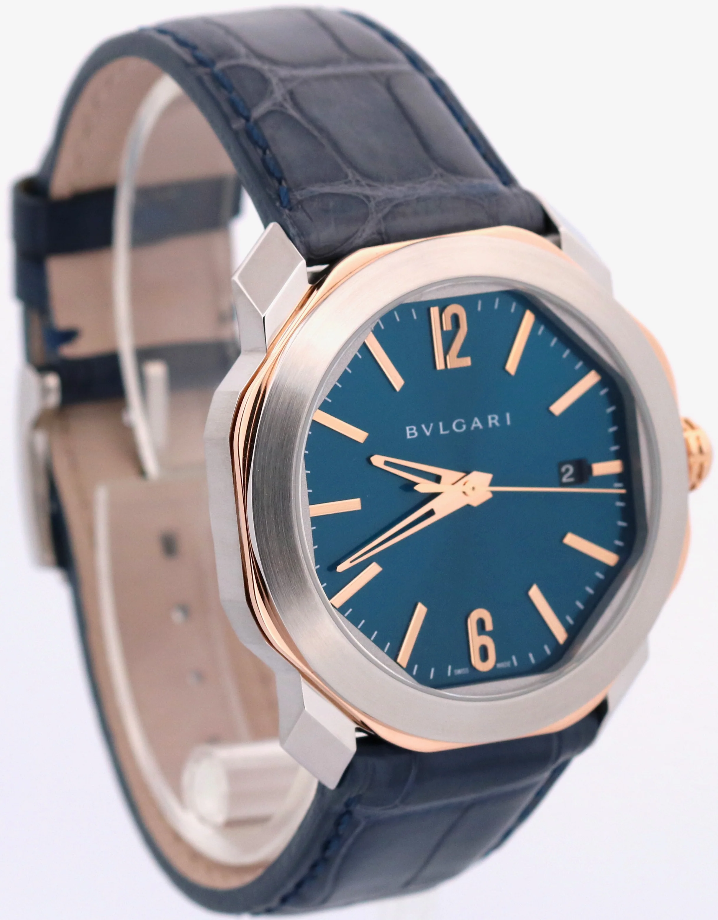 2023 PAPERS BVLGARI Bulgari Octo Roma BLUE 31mm 18K Rose Gold Steel 103205 BOX - Image 4