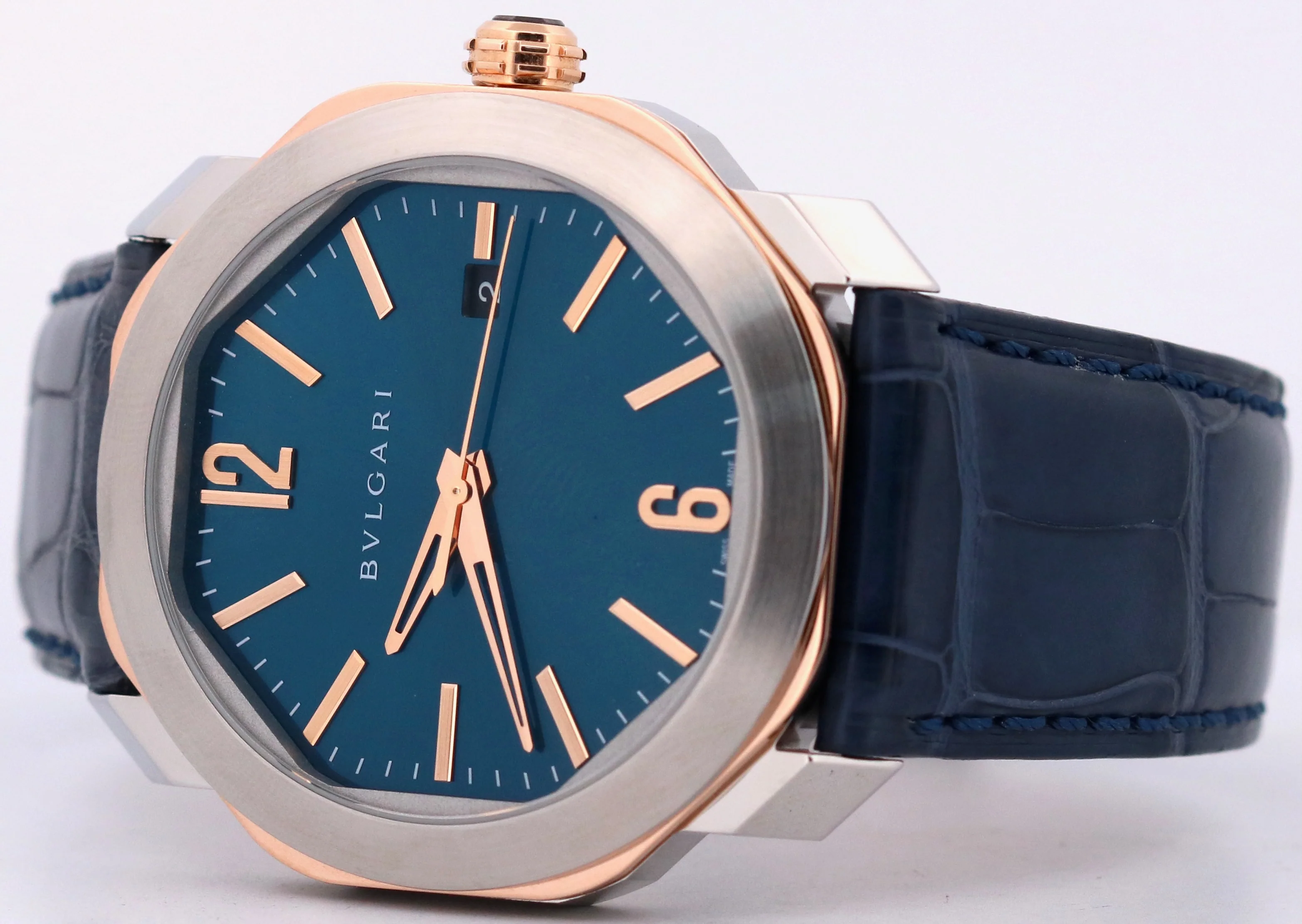 2023 PAPERS BVLGARI Bulgari Octo Roma BLUE 31mm 18K Rose Gold Steel 103205 BOX - Image 7