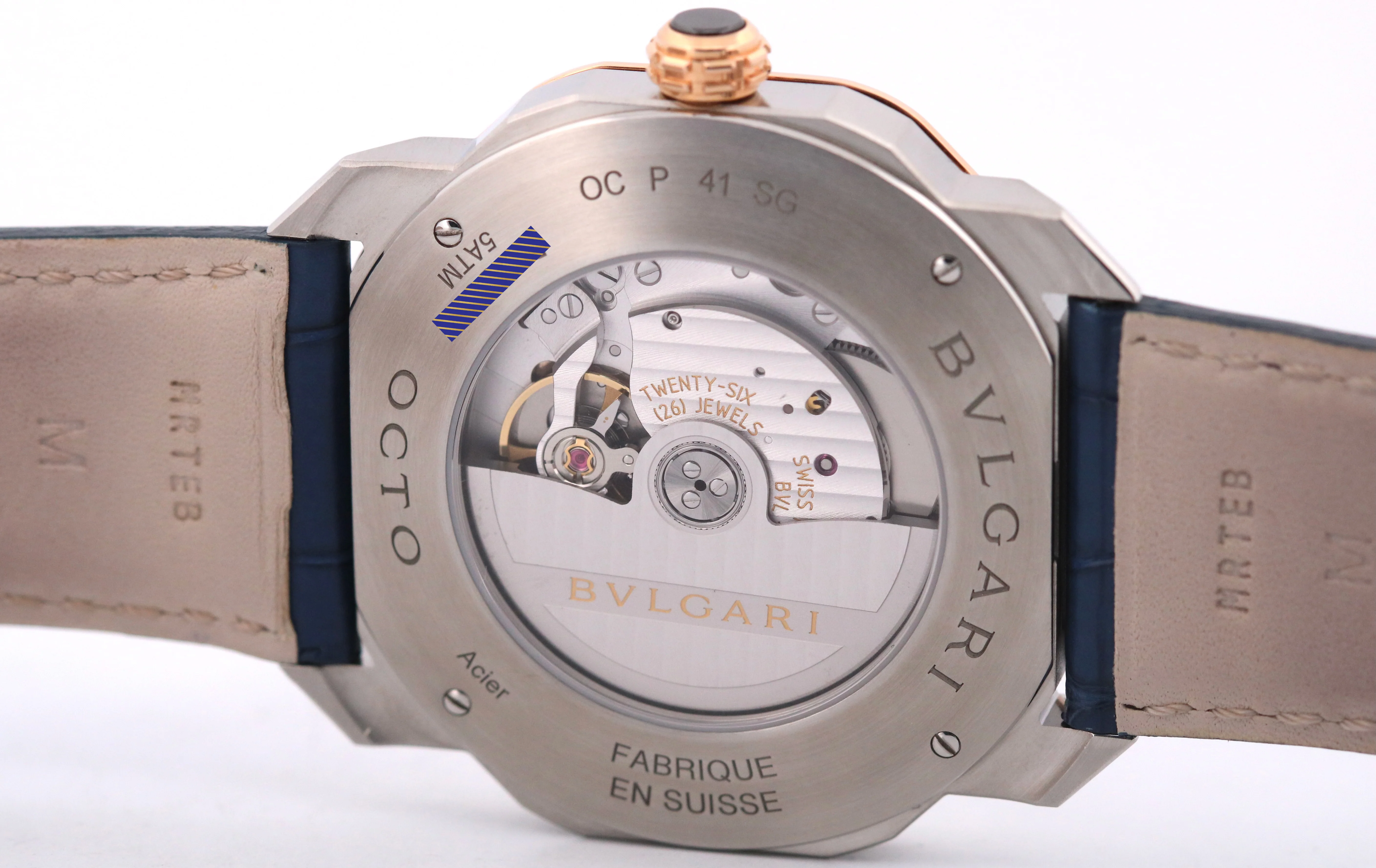 2023 PAPERS BVLGARI Bulgari Octo Roma BLUE 31mm 18K Rose Gold Steel 103205 BOX - Image 8