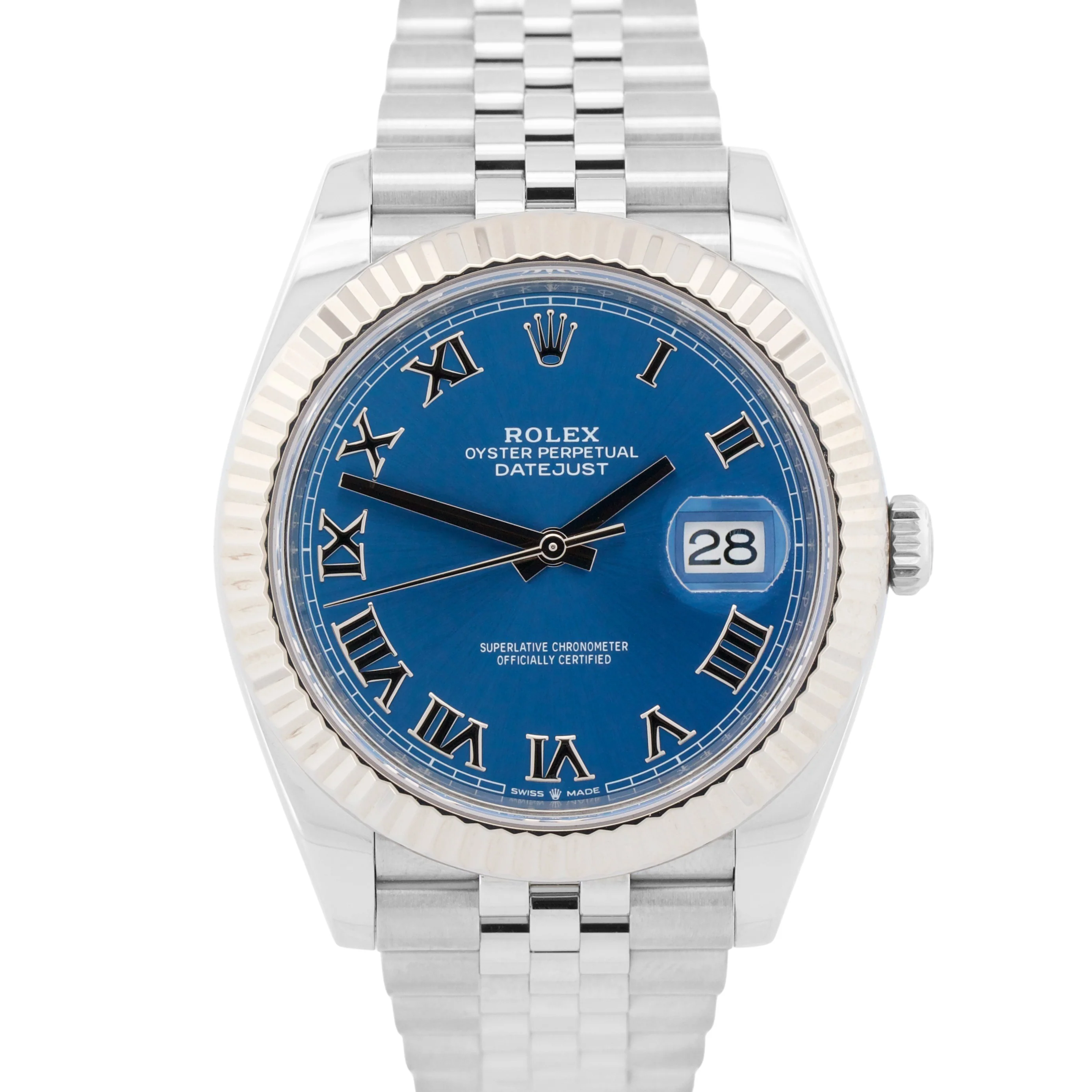 2023 PAPERS Rolex DateJust 41mm AZZURRO BLUE ROMAN 18K Steel JUBILEE 126334 BOX