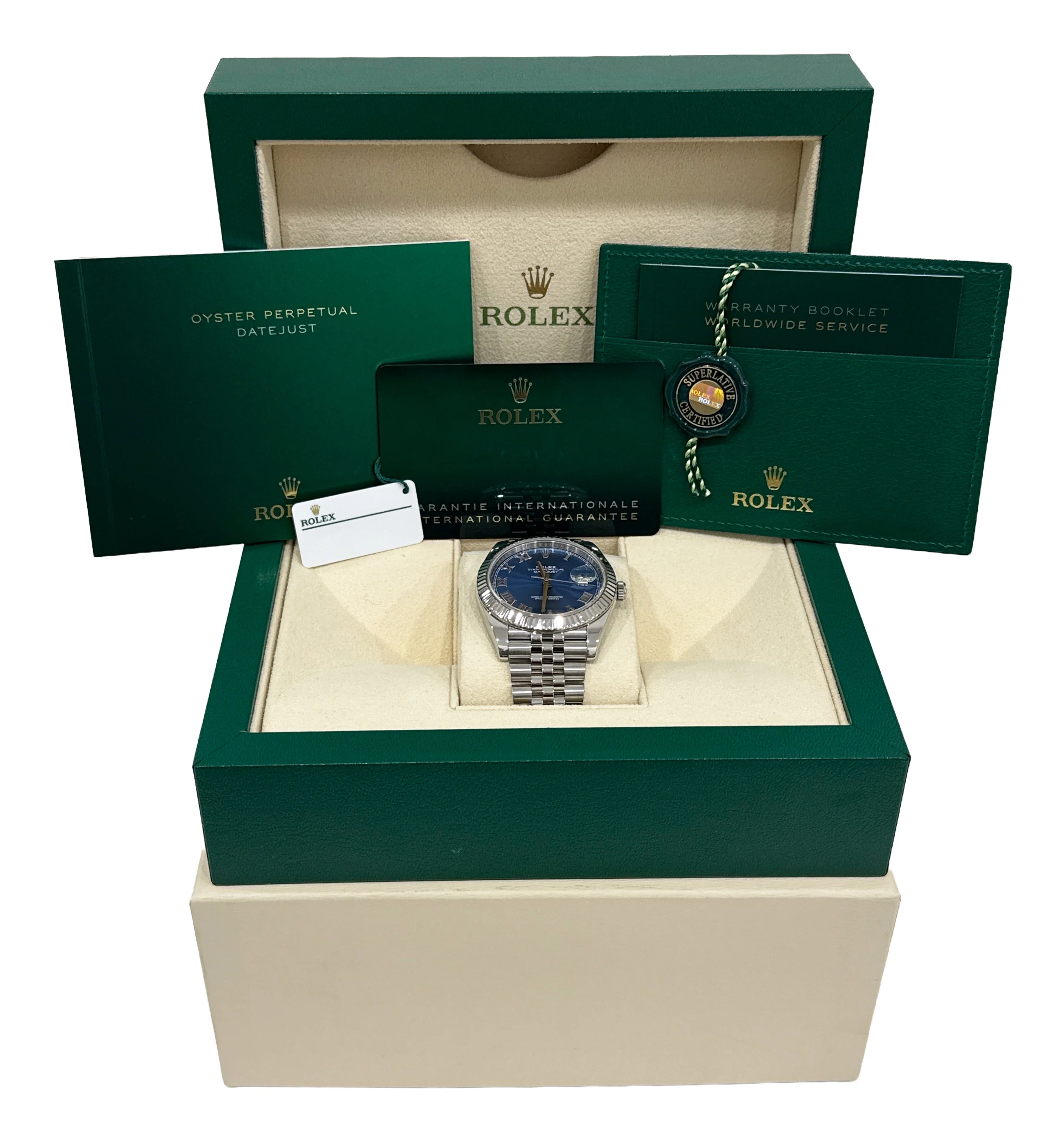 2023 PAPERS Rolex DateJust 41mm AZZURRO BLUE ROMAN 18K Steel JUBILEE 126334 BOX - Image 2