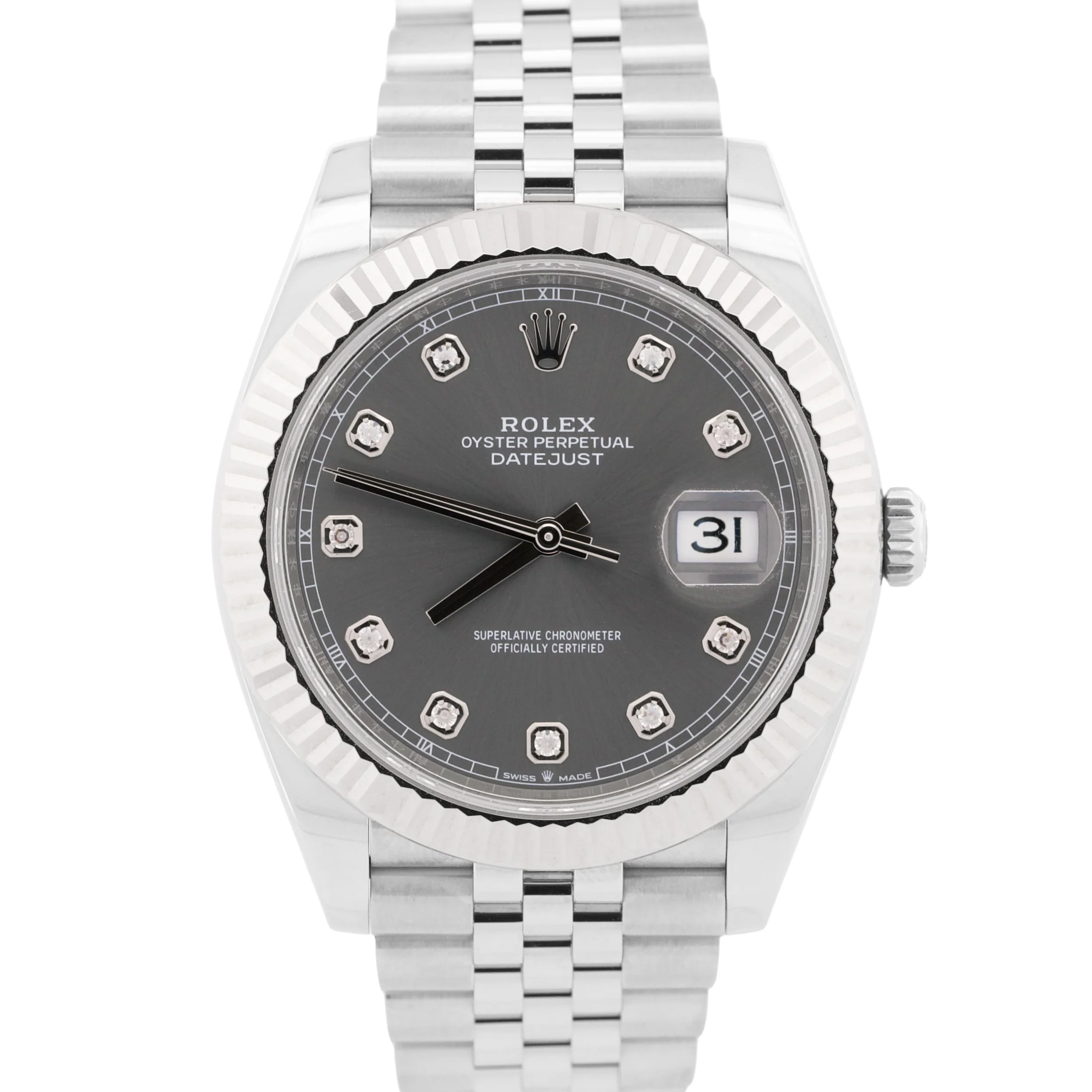2023 PAPERS Rolex DateJust 41mm RHODIUM DIAMOND 18K Steel JUBILEE 126334 BOX