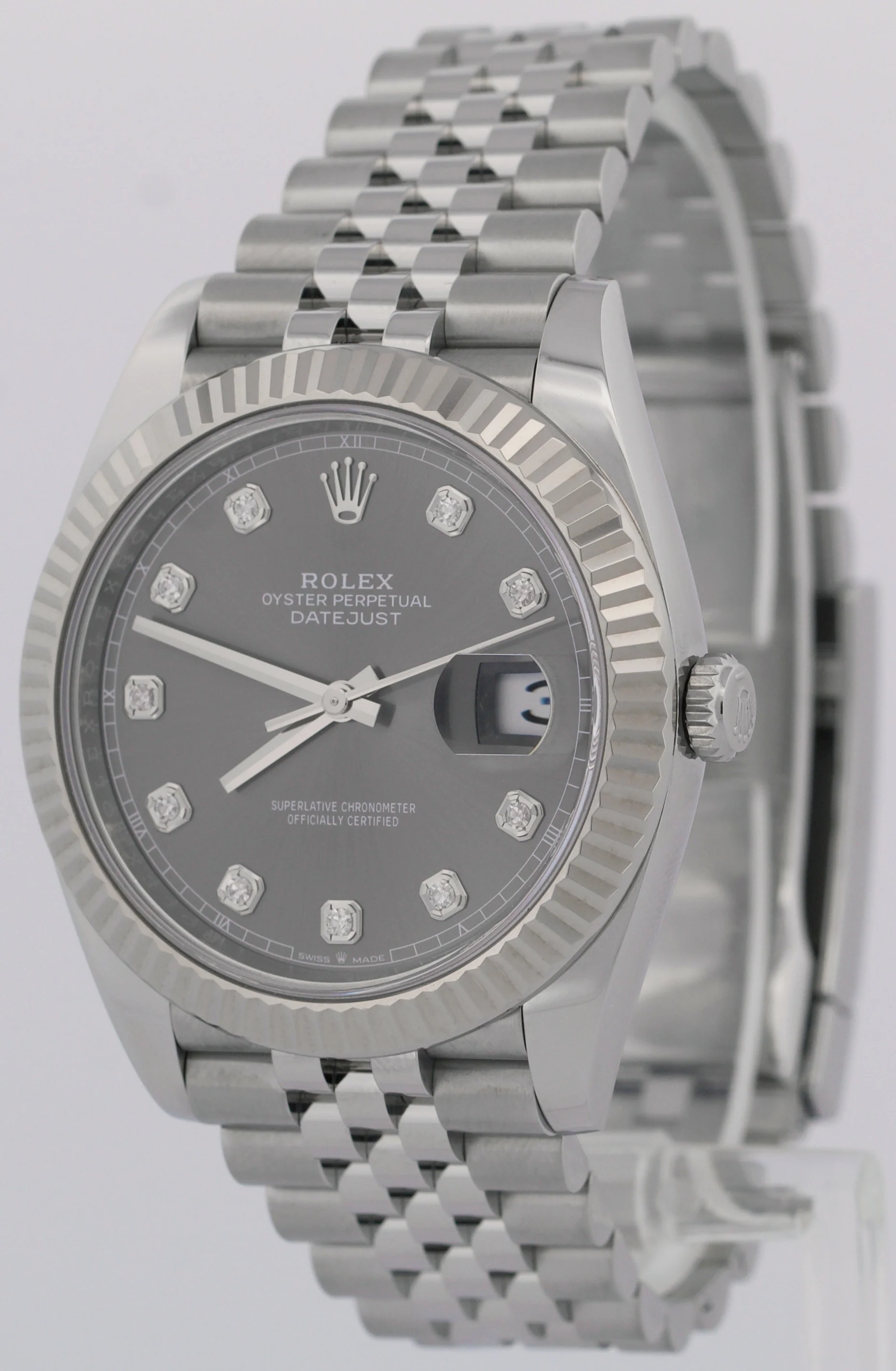 2023 PAPERS Rolex DateJust 41mm RHODIUM DIAMOND 18K Steel JUBILEE 126334 BOX - Image 3