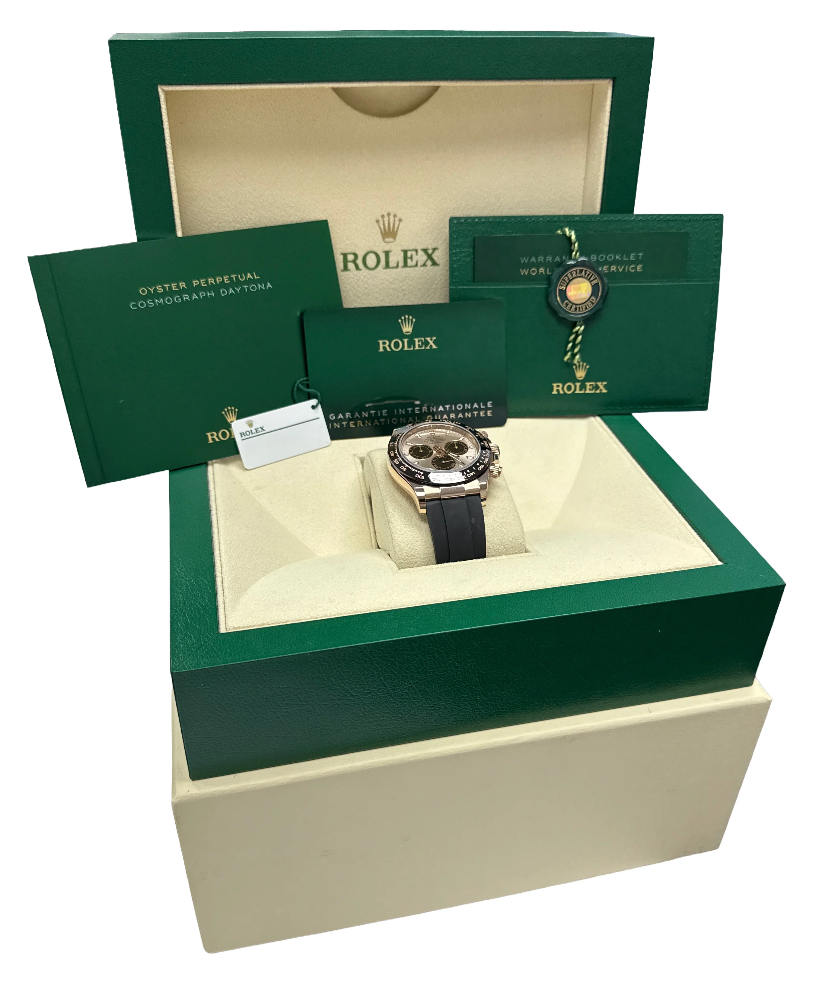 2023 PAPERS Rolex Daytona 18K Rose Gold SUNDUST Pink Oysterflex 116515 LN BOX - Image 2