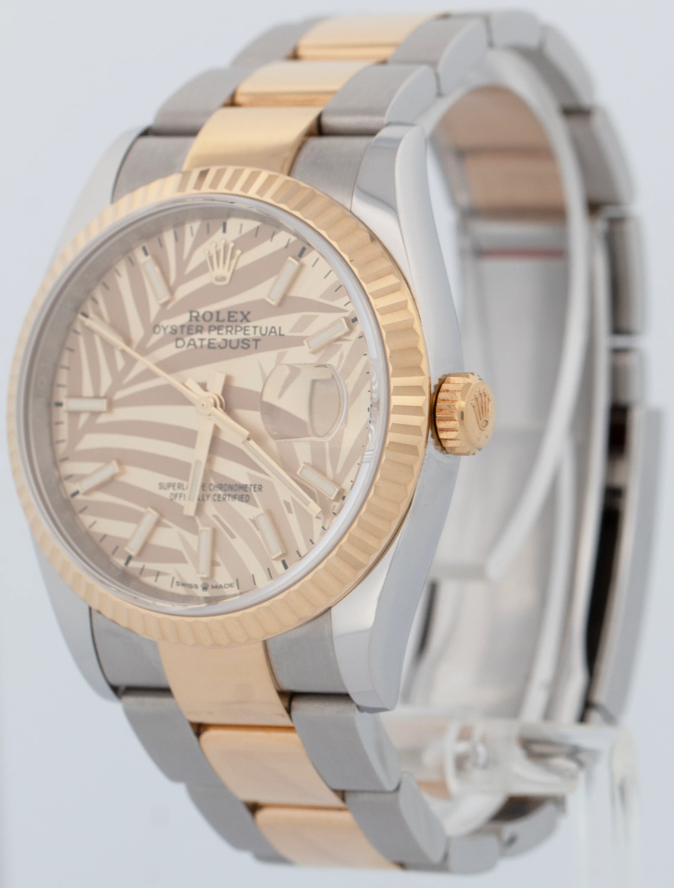 2023 Rolex DateJust Champagne Palm Motif 36mm Yellow Gold Oyster Watch 126233 - Image 2
