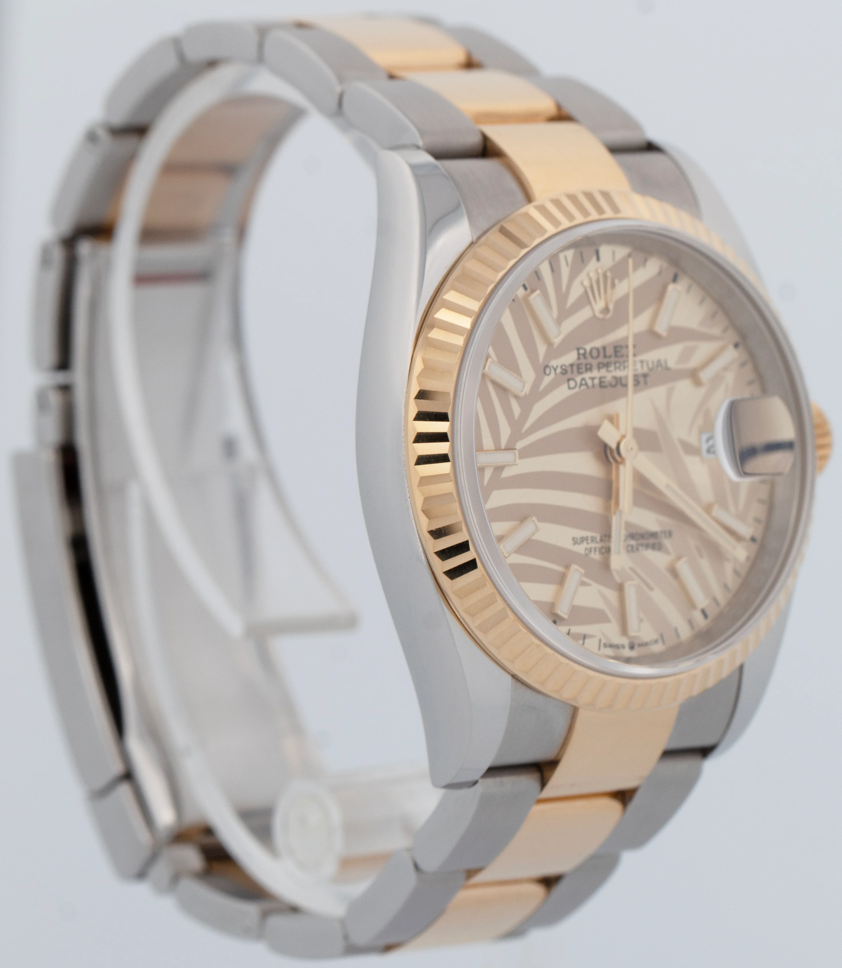 2023 Rolex DateJust Champagne Palm Motif 36mm Yellow Gold Oyster Watch 126233 - Image 3