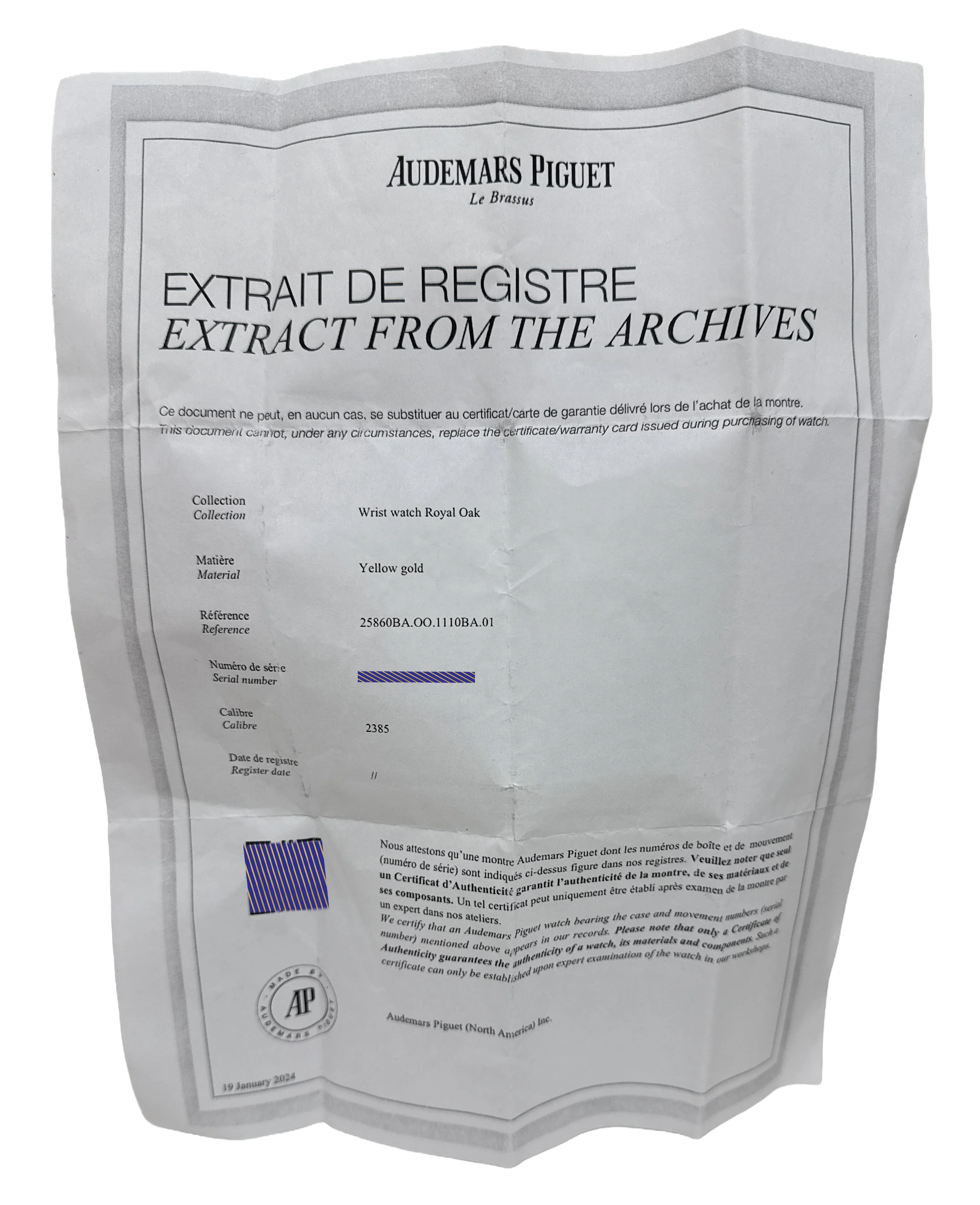 2024 ARCHIVES Audemars Piguet Royal Oak Chronograph 18k Gold BLUE 39mm 25860BA - Image 2