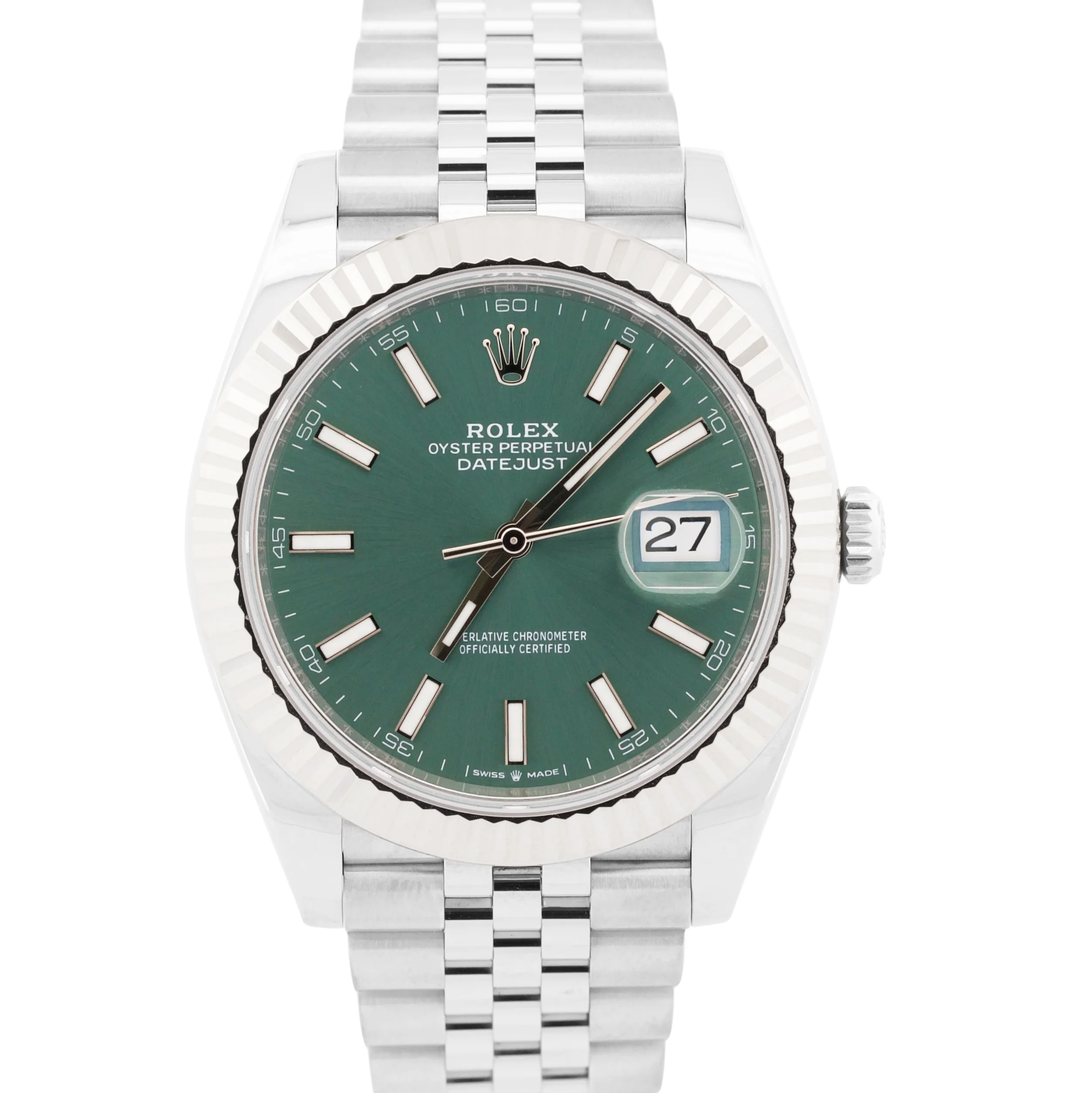 2024 PAPERS Rolex DateJust 41 MINT GREEN 18K Gold Steel 41mm JUBILEE 126334 BOX