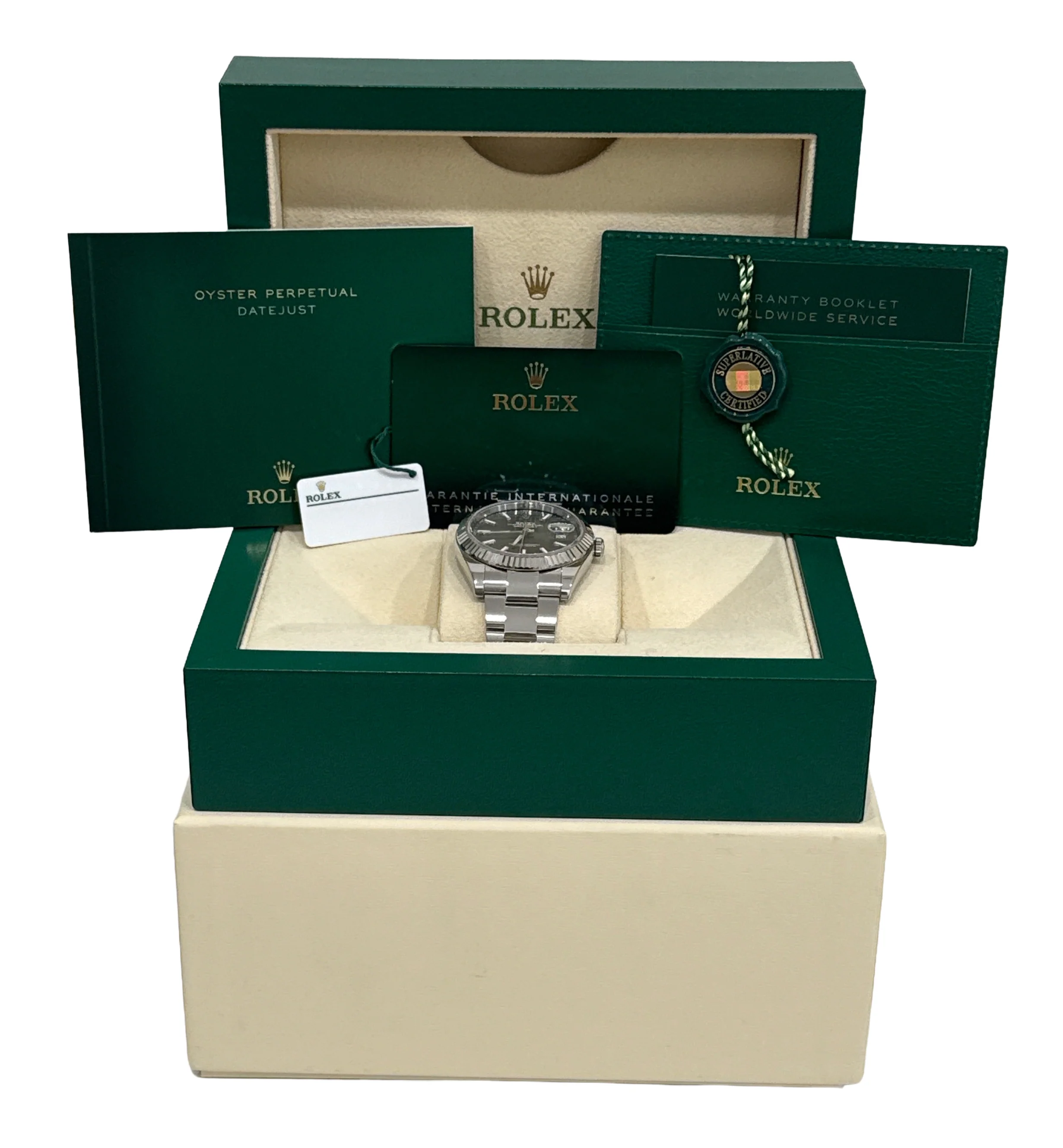 2024 PAPERS Rolex DateJust 41mm MINT GREEN 18K Steel Fluted OYSTER 126334 BOX - Image 2