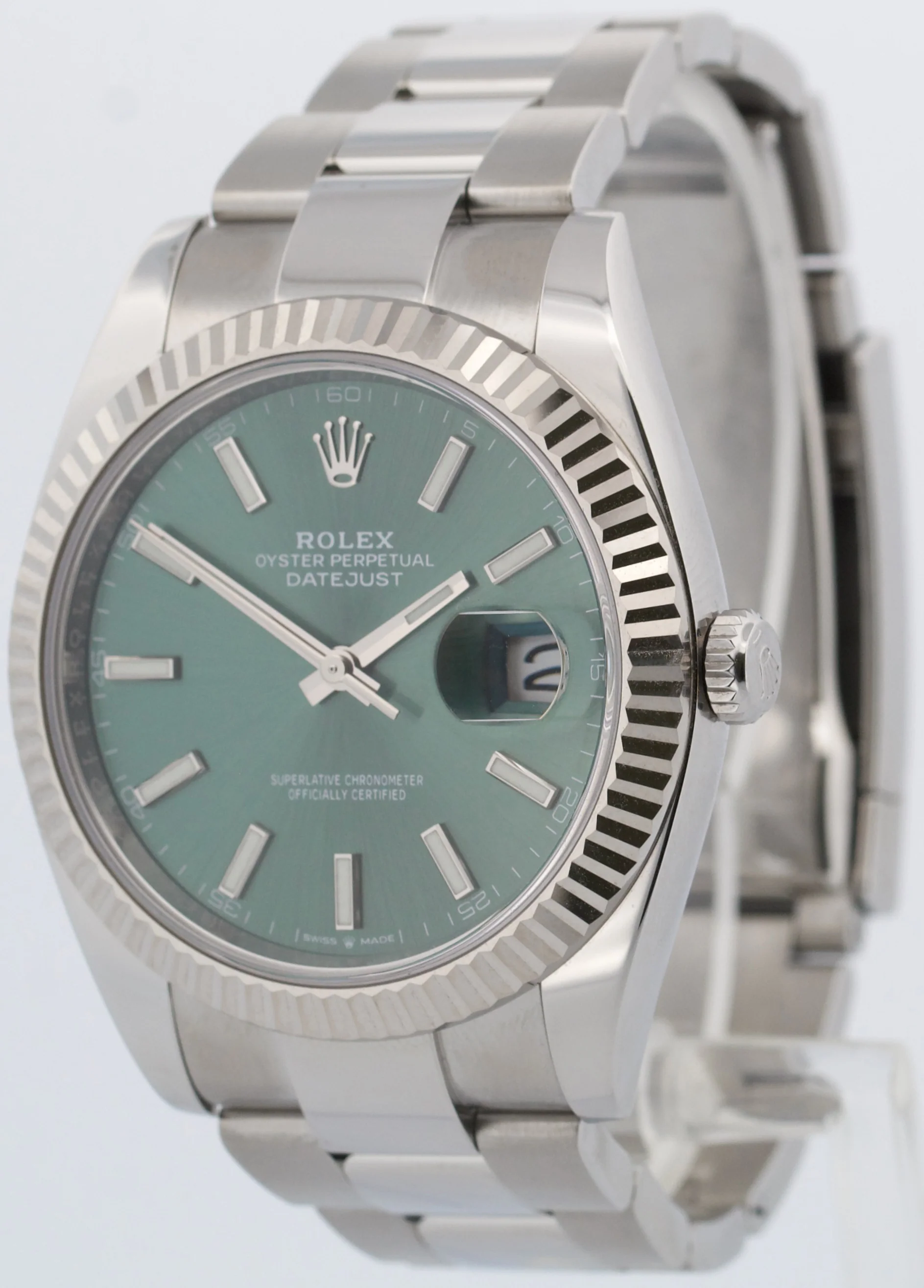 2024 PAPERS Rolex DateJust 41mm MINT GREEN 18K Steel Fluted OYSTER 126334 BOX - Image 3