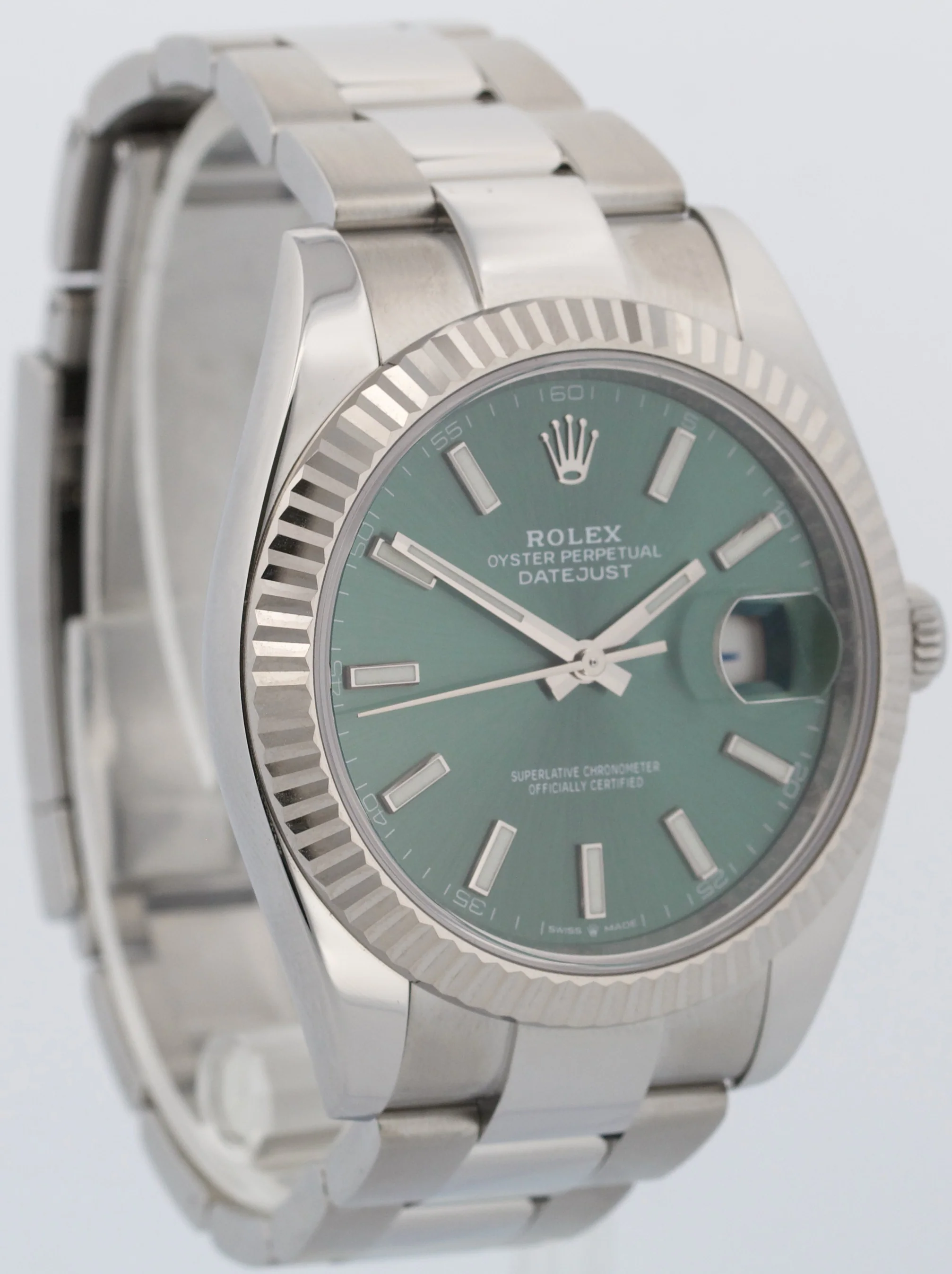 2024 PAPERS Rolex DateJust 41mm MINT GREEN 18K Steel Fluted OYSTER 126334 BOX - Image 4