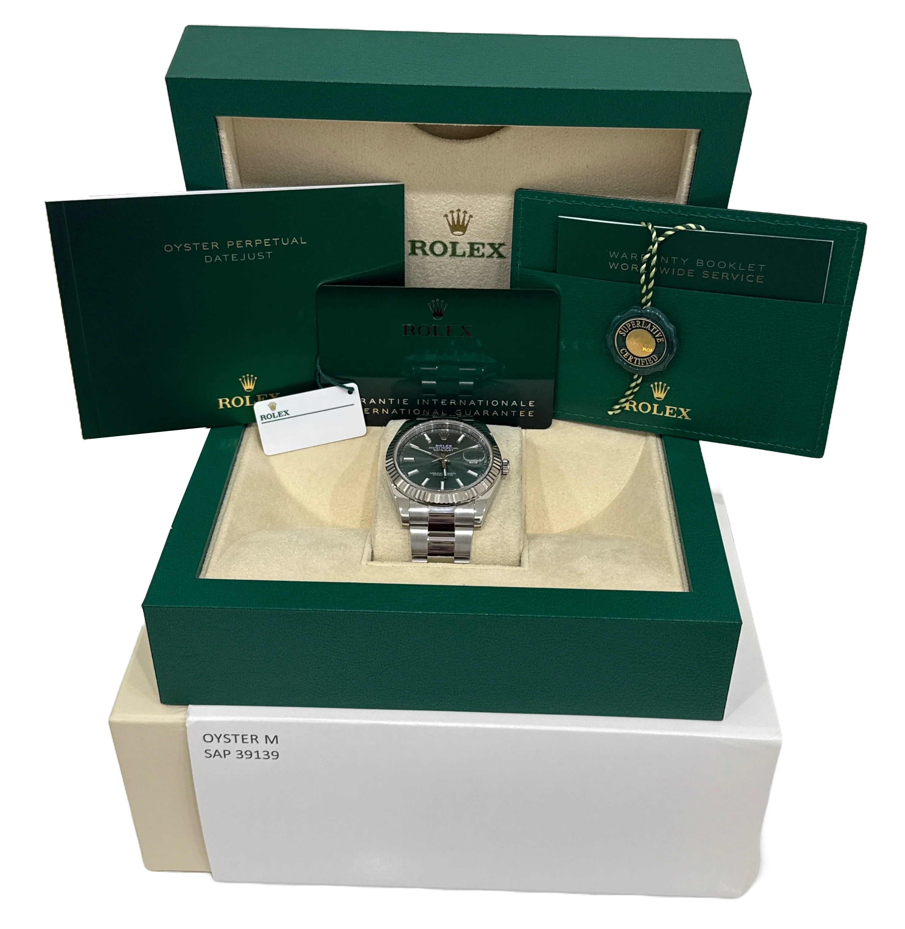 2024 PAPERS Rolex DateJust 41mm MINT GREEN 18K Steel Fluted OYSTER 126334 BOX - Image 2