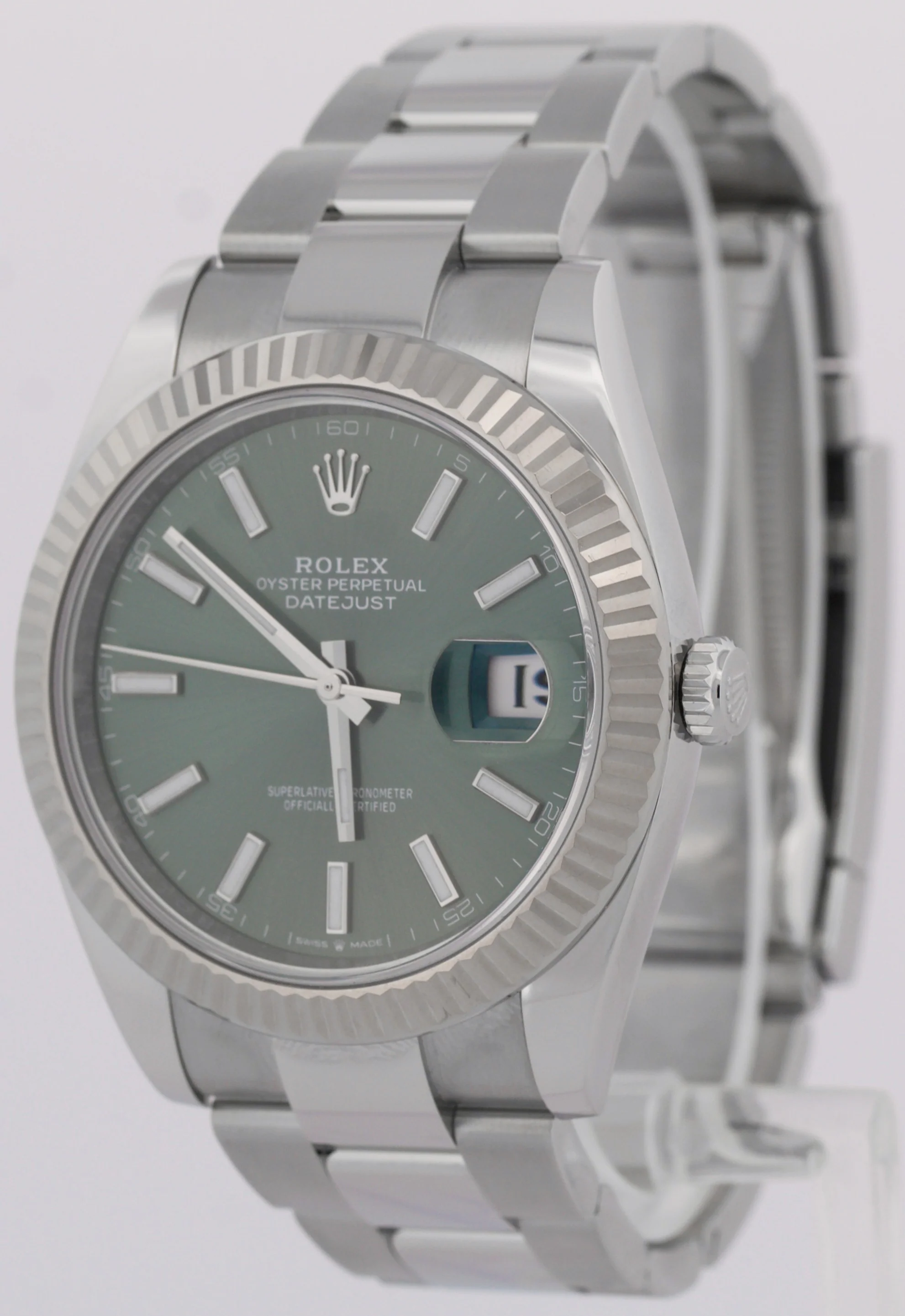 2024 PAPERS Rolex DateJust 41mm MINT GREEN 18K Steel Fluted OYSTER 126334 BOX - Image 3