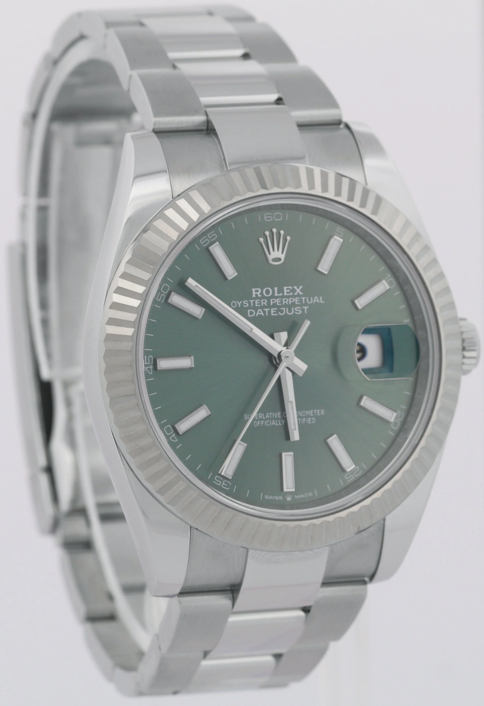 2024 PAPERS Rolex DateJust 41mm MINT GREEN 18K Steel Fluted OYSTER 126334 BOX - Image 4