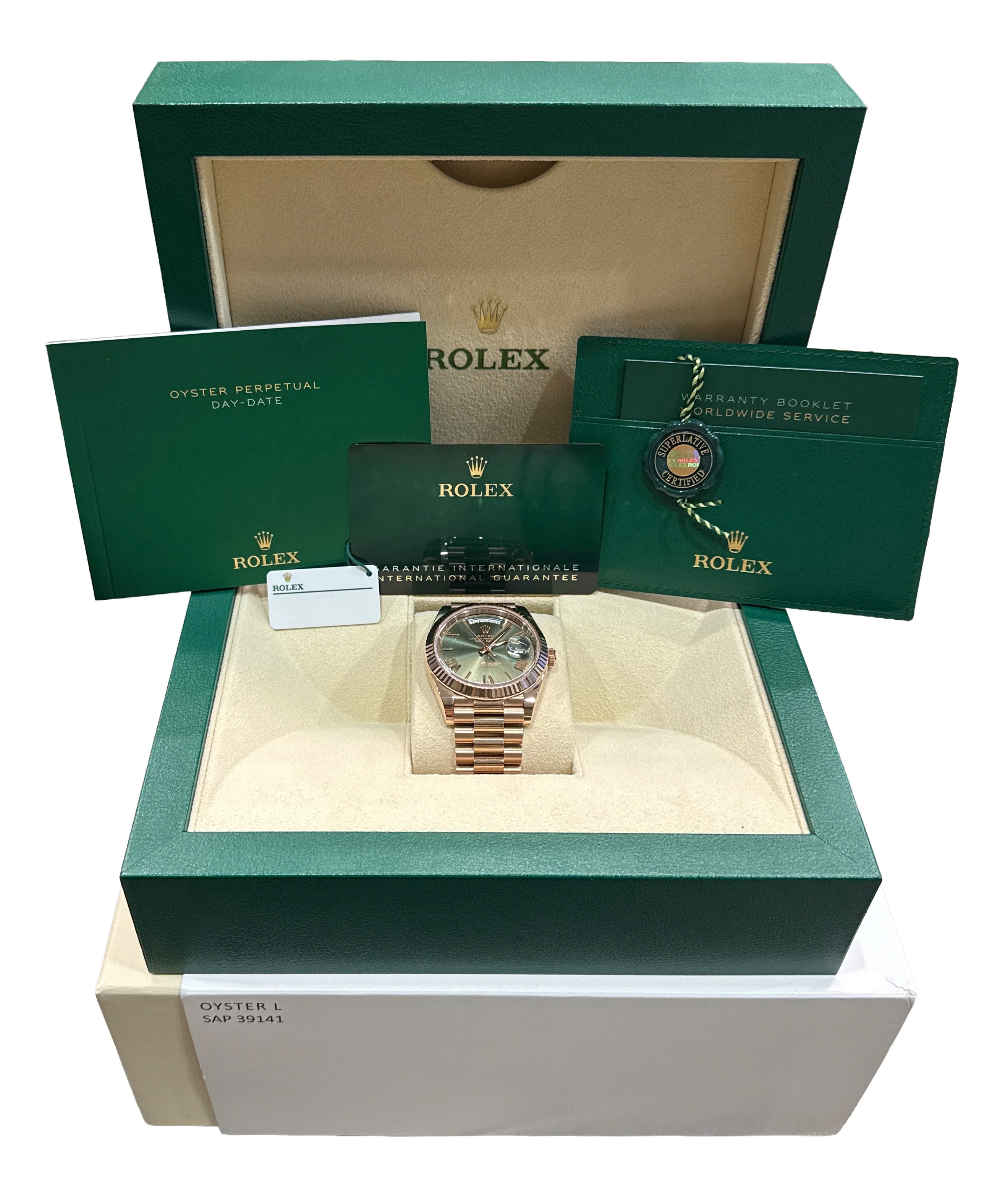 2024 PAPERS Rolex Day-Date President 40mm OLIVE GREEN 18K Rose Gold 228235 BOX - Image 2