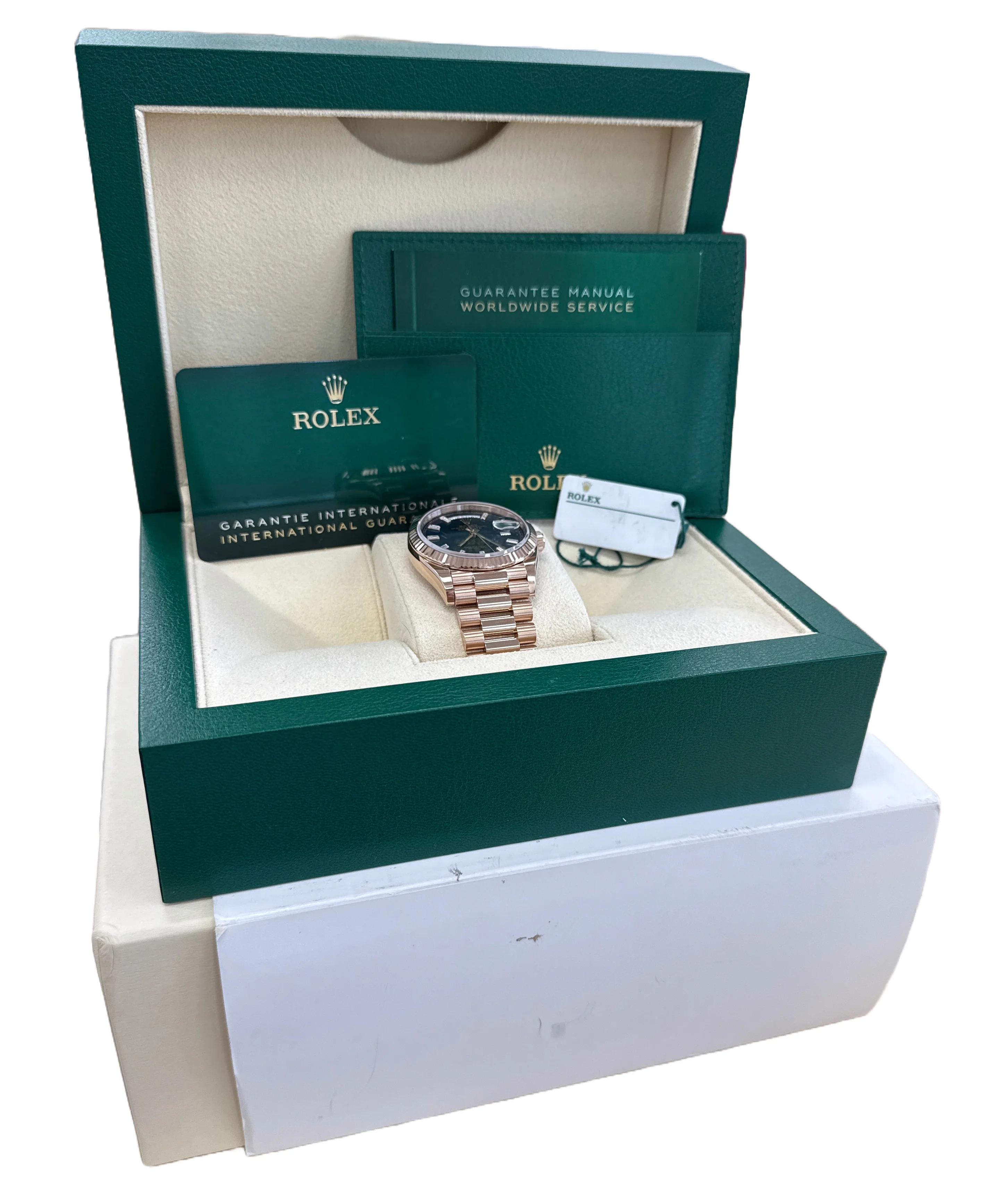 2024 PAPERS Rolex Day-Date President BLUE BAGUETTE DIAMOND 36mm 18K 128235 BOX - Image 2