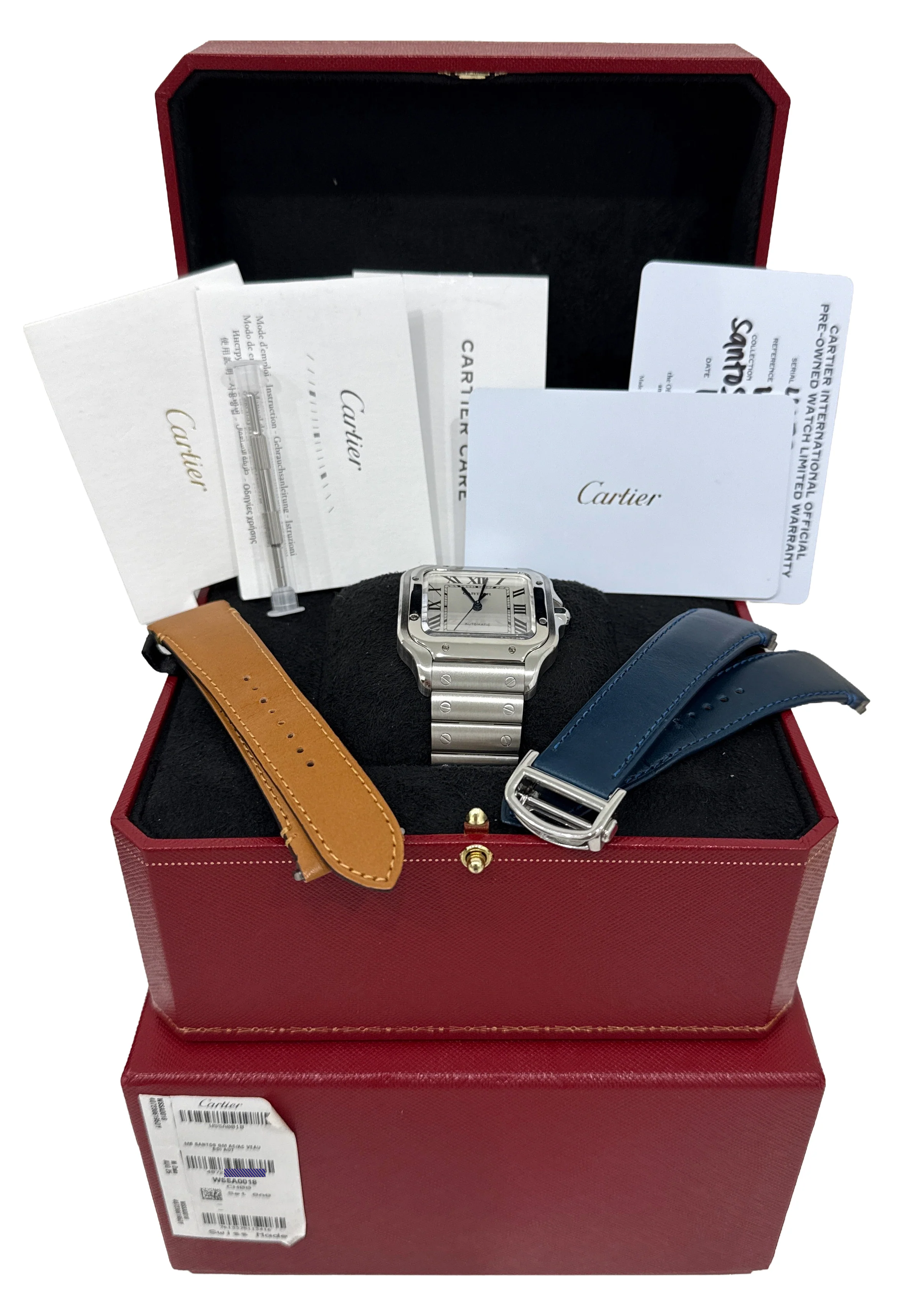 2025 CPO PAPERS Cartier Santos 39.8mm WHITE ROMAN Stainless 4072 WSSA0018 BOX - Image 2