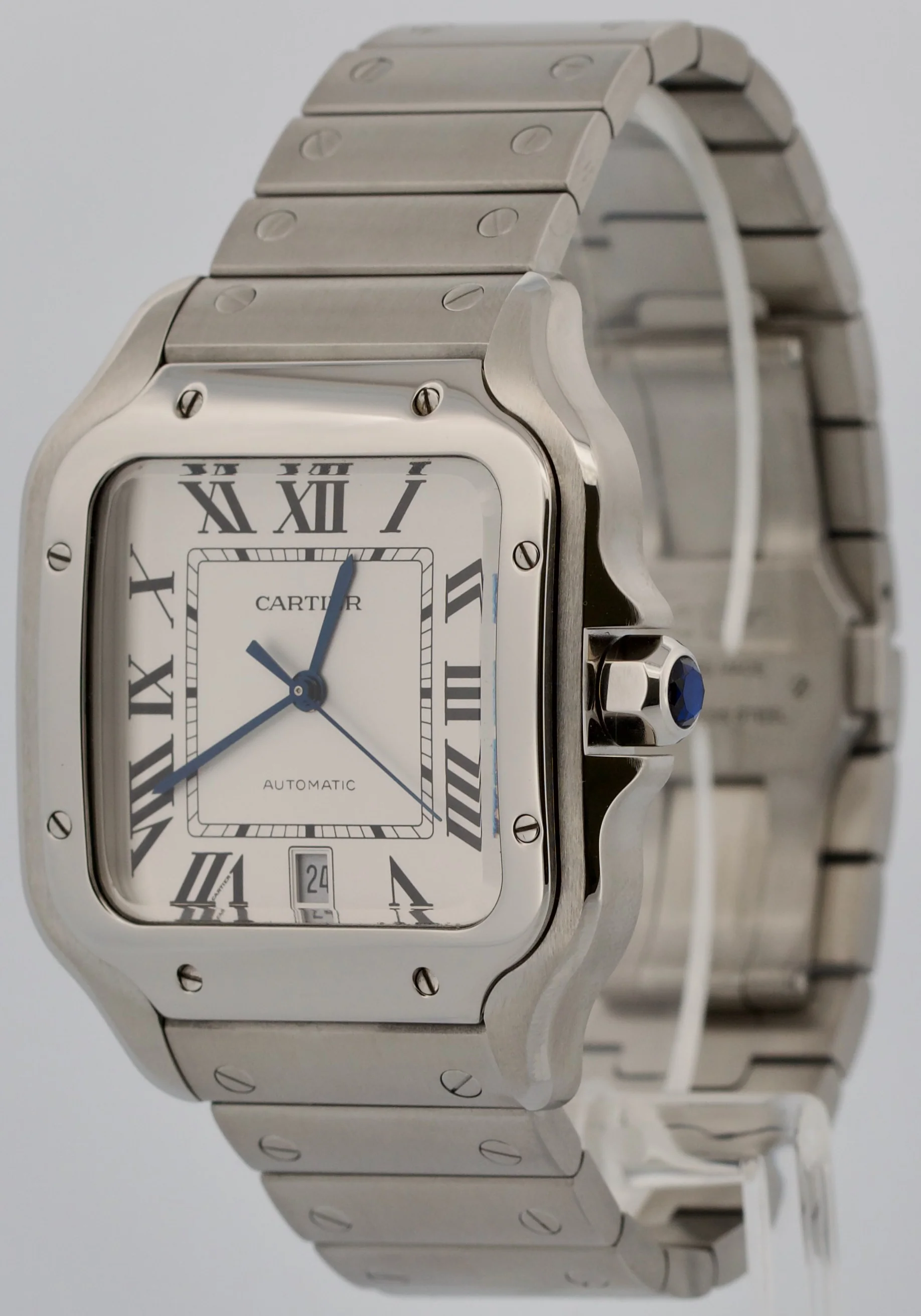 2025 CPO PAPERS Cartier Santos 39.8mm WHITE ROMAN Stainless 4072 WSSA0018 BOX - Image 3