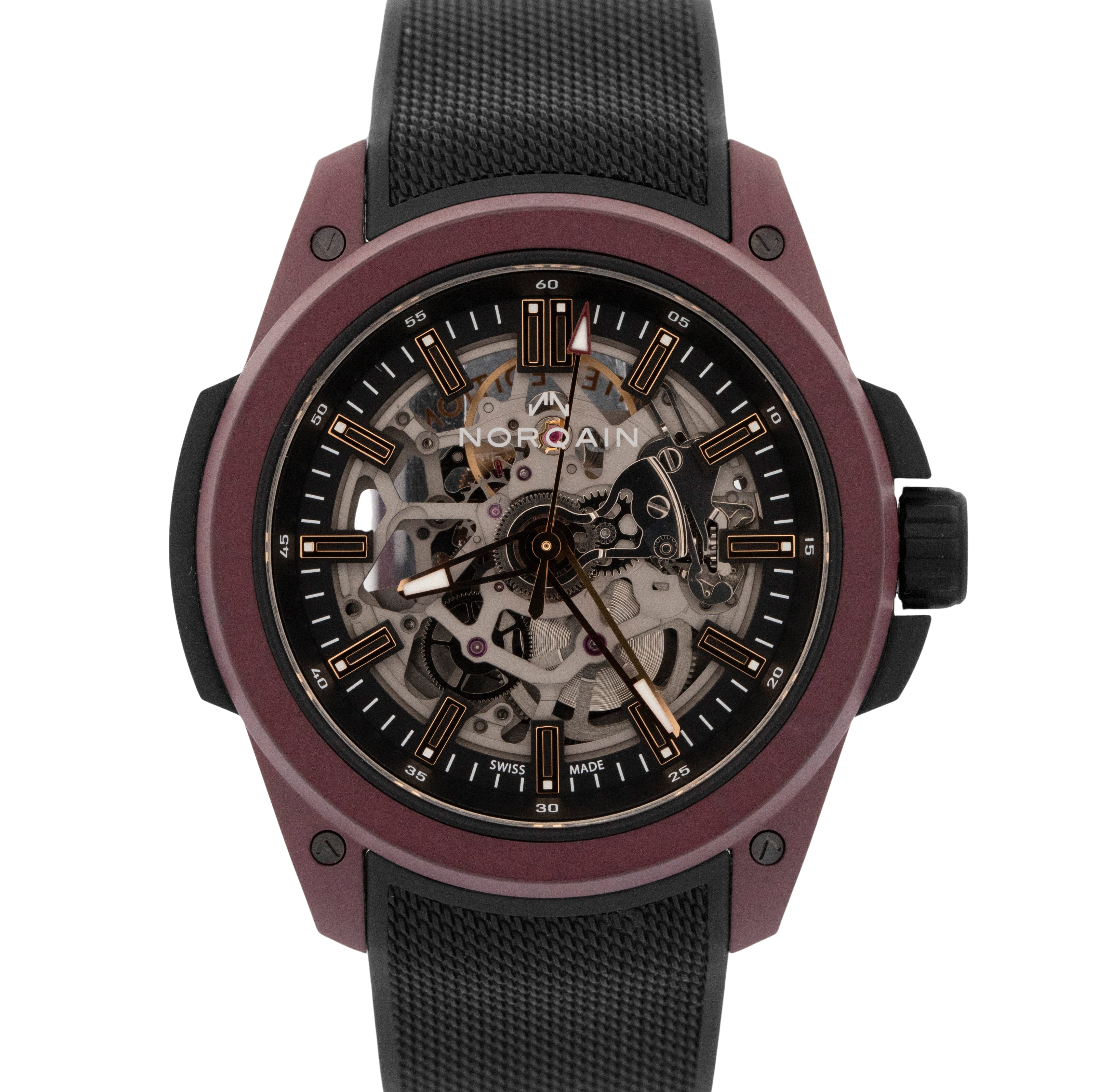2025 PAPERS Norqain Independence Wild One Skeleton 42mm Burgundy Red NNQ3000 BOX